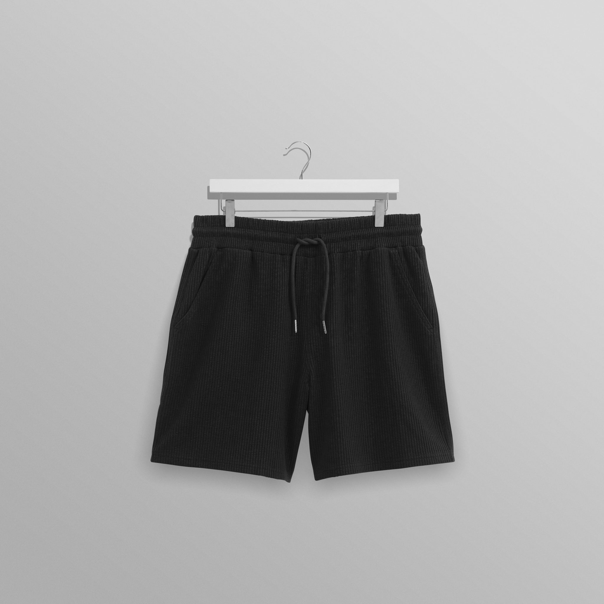 wax london men's Dudley - Black Textured Waffle Shorts