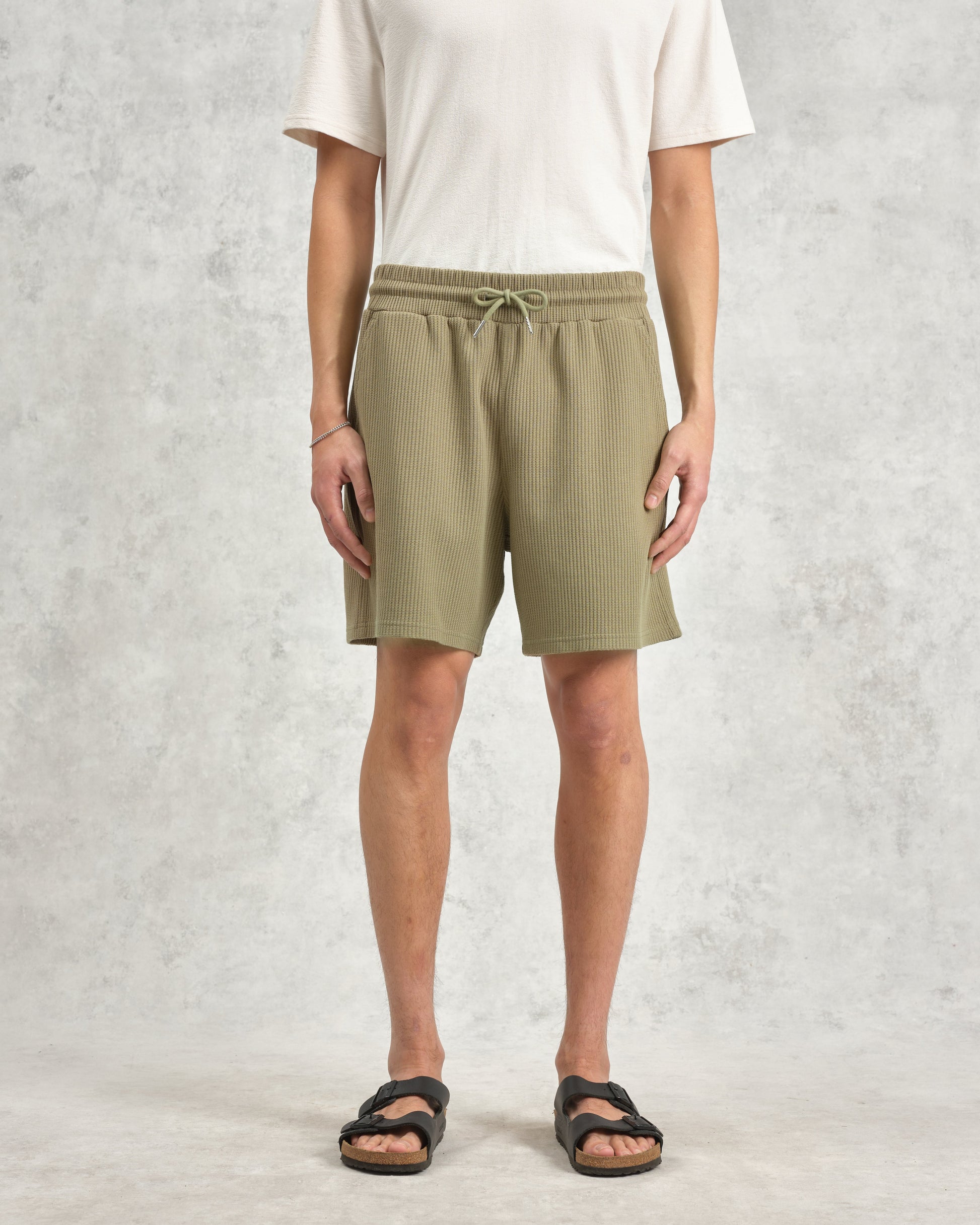 wax london men's Dudley - Khaki Textured Waffle Shorts