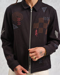 wax london men's Eldon - Black Doodle Embroidered Cotton Jacket