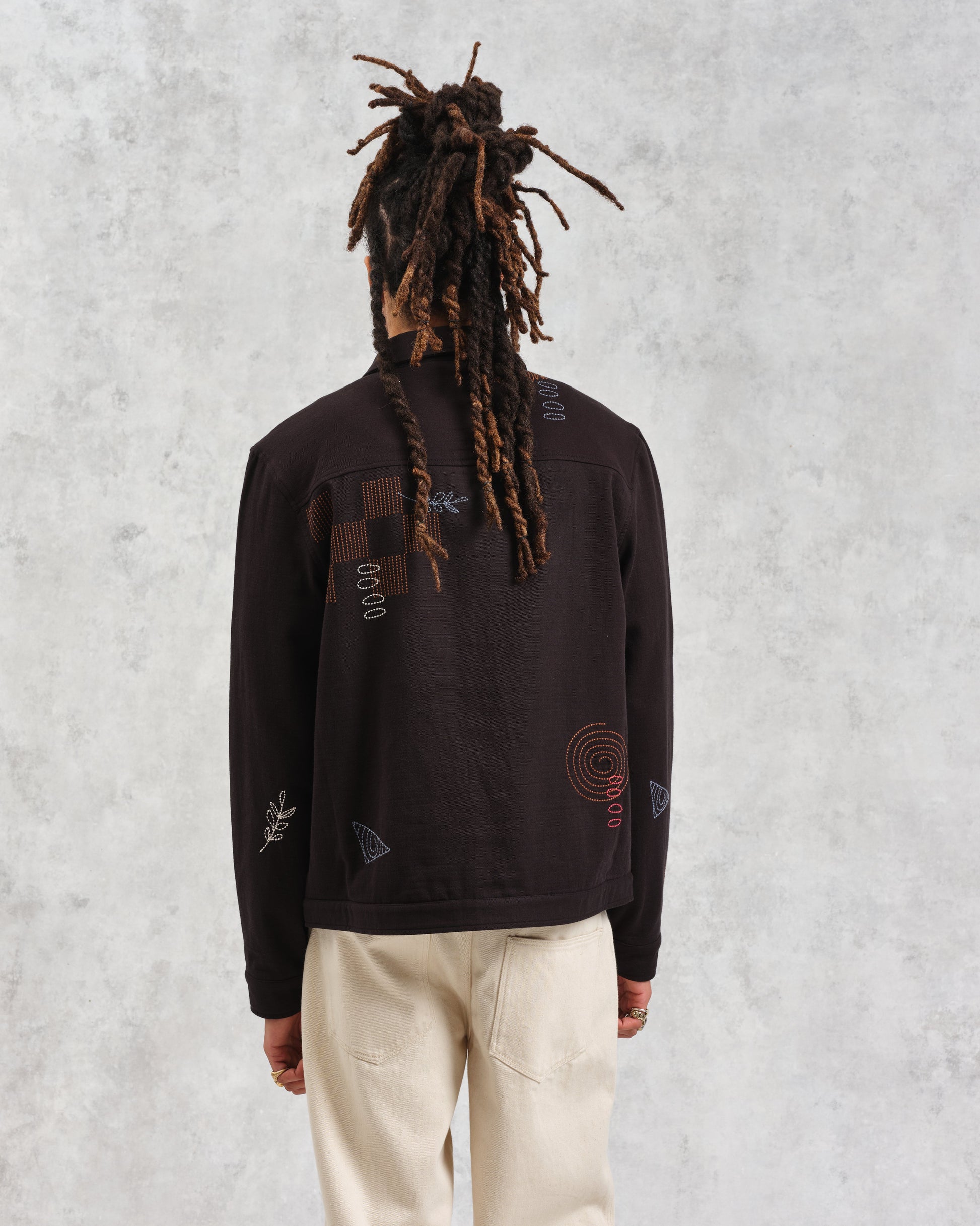 wax london men's Eldon - Black Doodle Embroidered Cotton Jacket