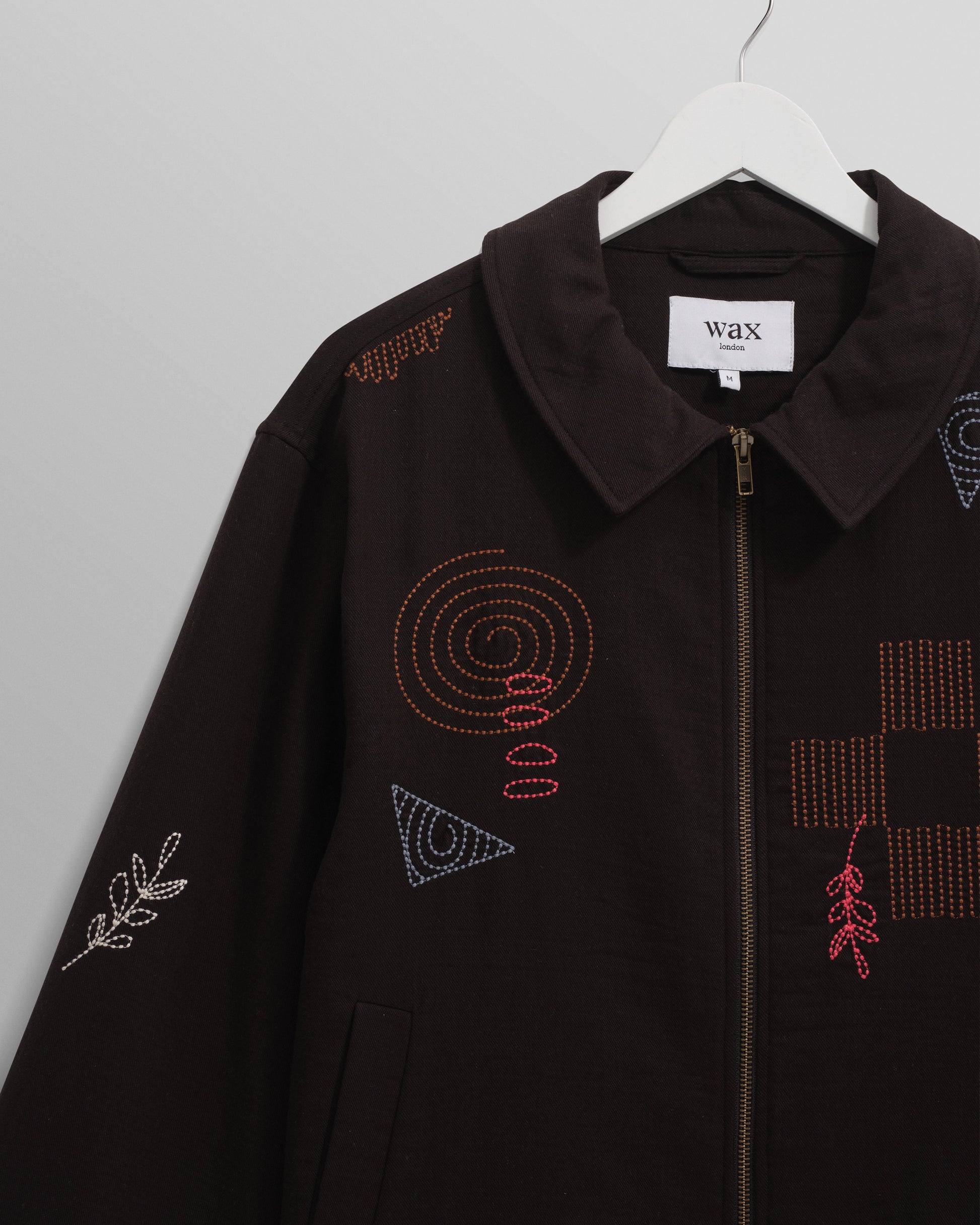 wax london men's Eldon - Black Doodle Embroidered Cotton Jacket