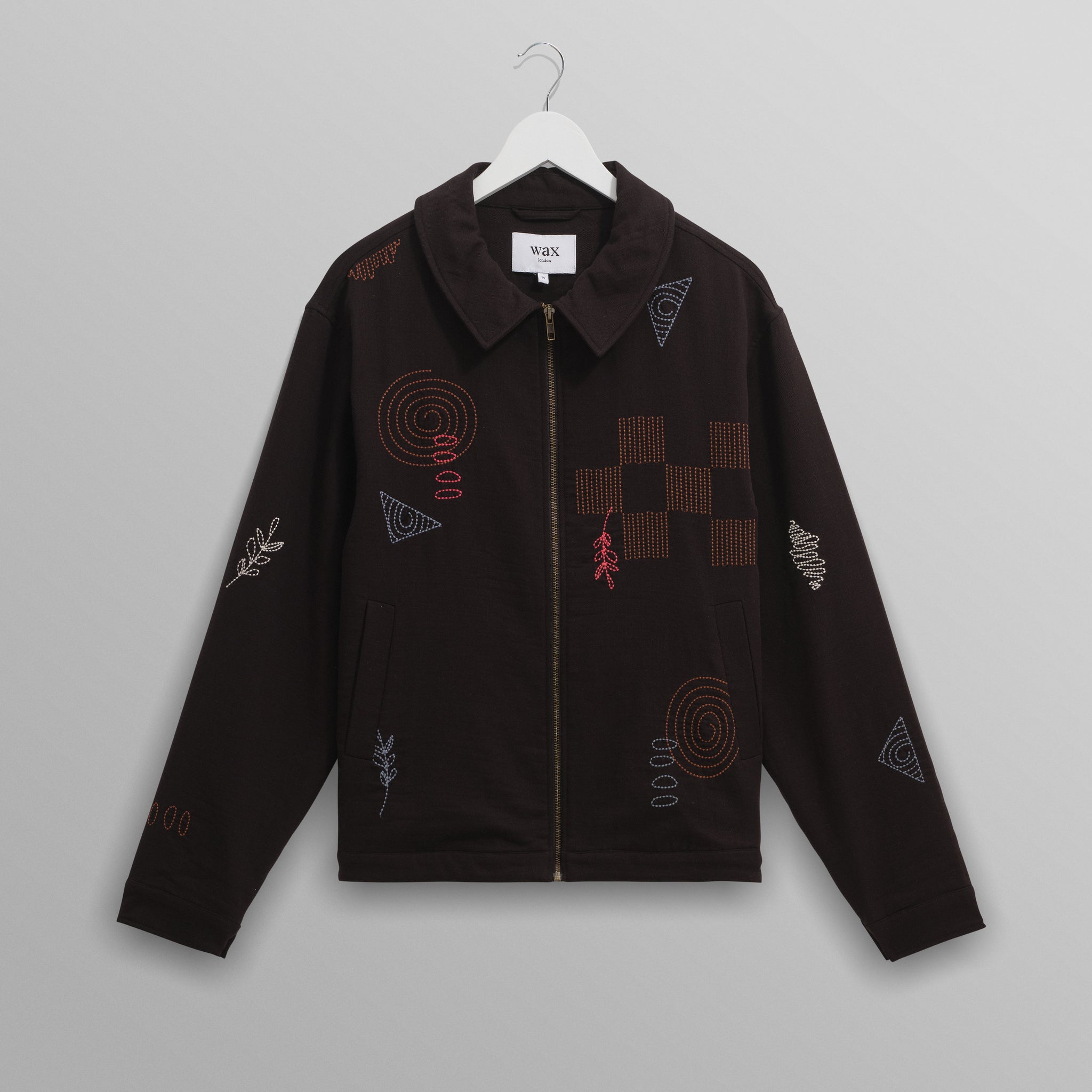 wax london men's Eldon - Black Doodle Embroidered Cotton Jacket