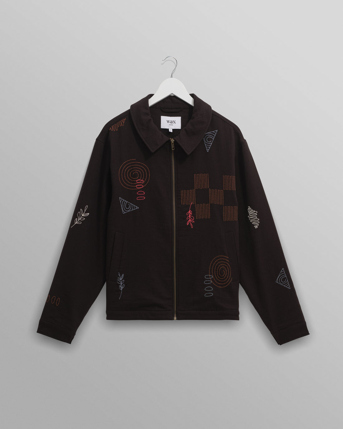 wax london men's Eldon - Black Doodle Embroidered Cotton Jacket
