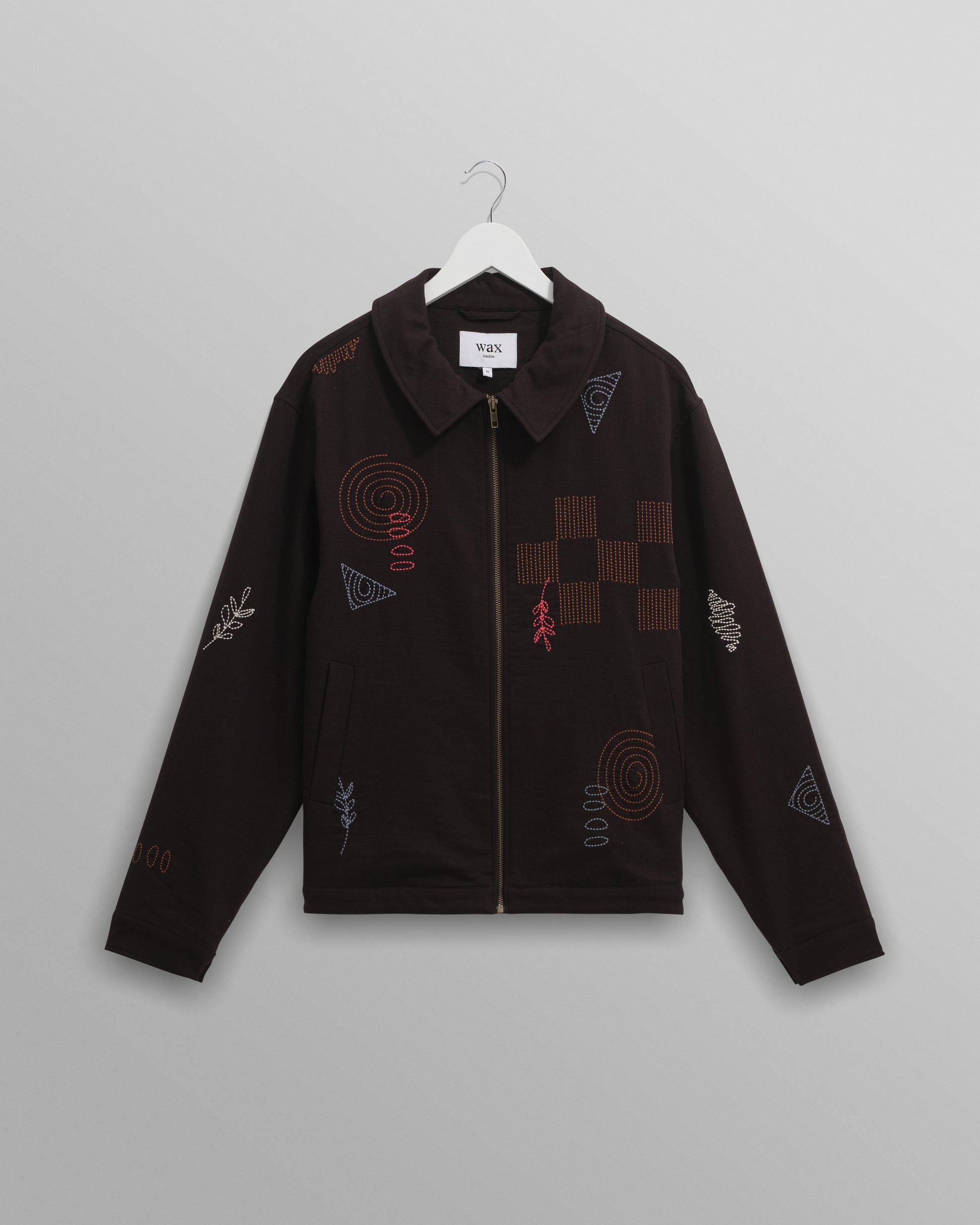 wax london men's Eldon - Black Doodle Embroidered Cotton Jacket