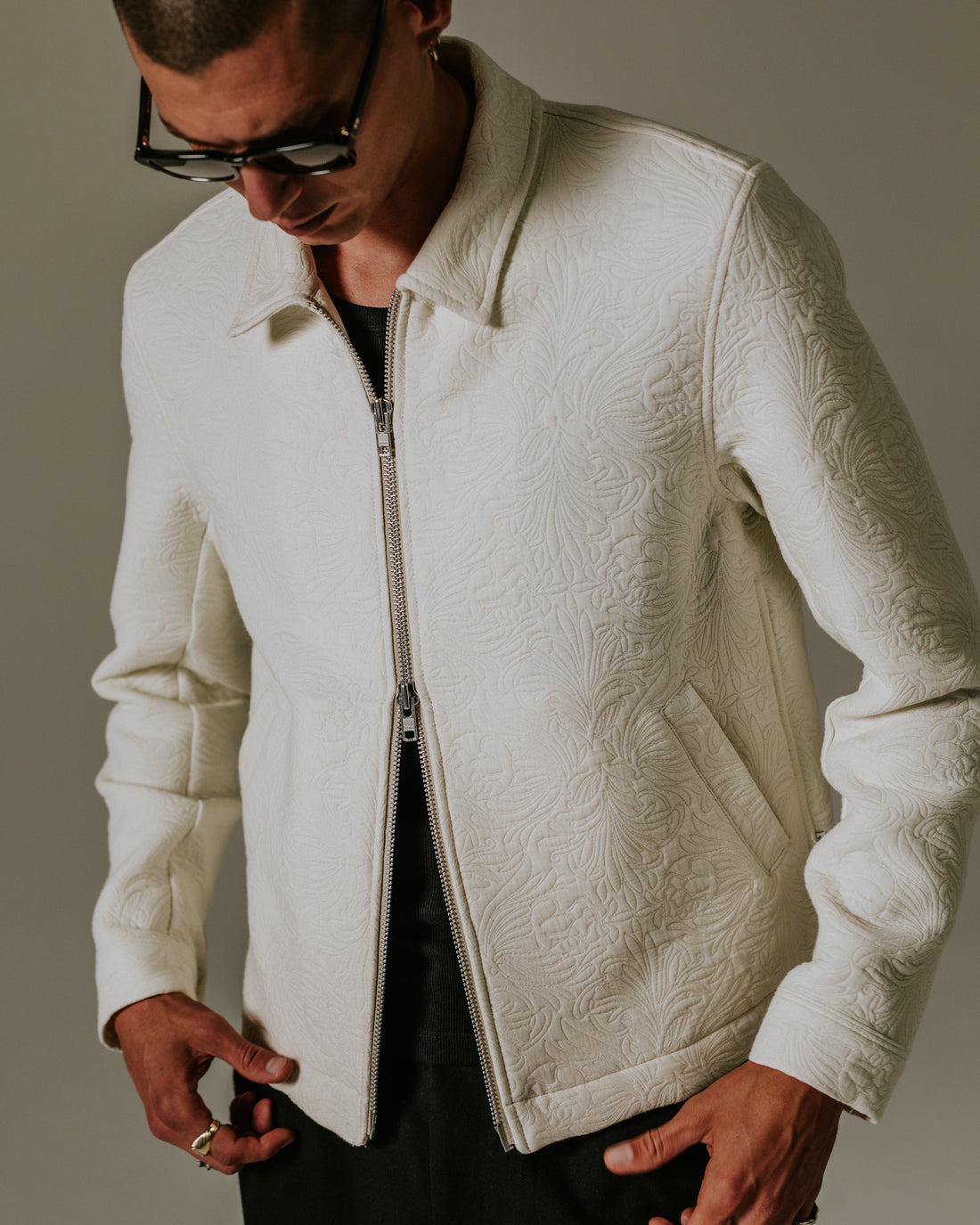 wax london men's Eldon - Ecru Meadow Jacquard Jacket