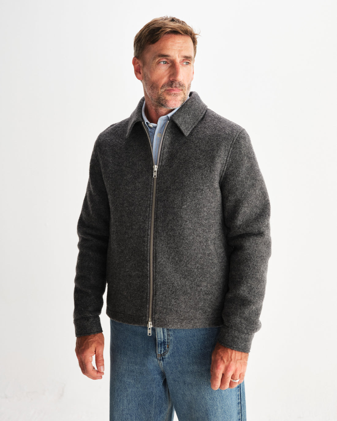 wax london men's Eldon - Mid Grey Boiled Wool Jacket