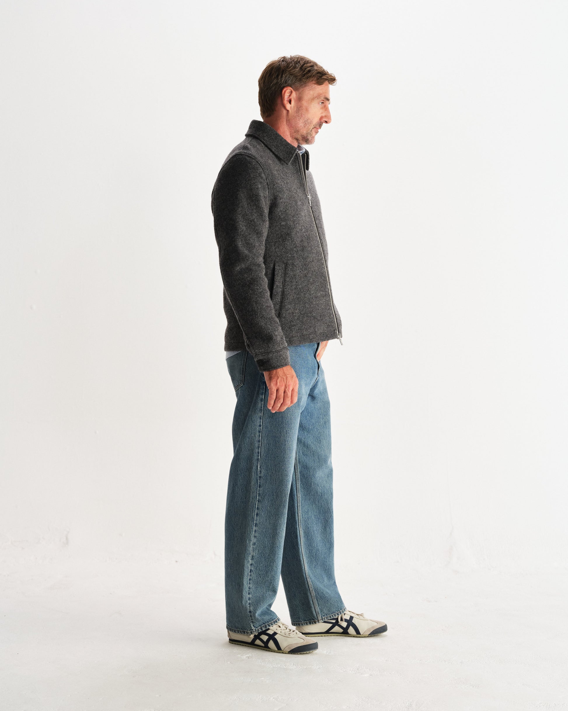 wax london men's Eldon - Mid Grey Boiled Wool Jacket