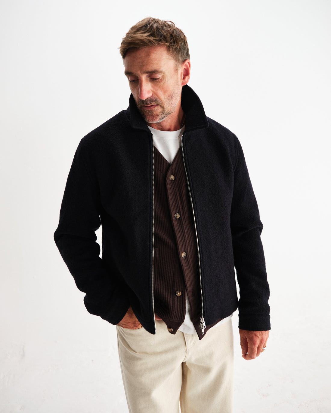 wax london men's Eldon - Midnight Navy Boiled Wool Jacket