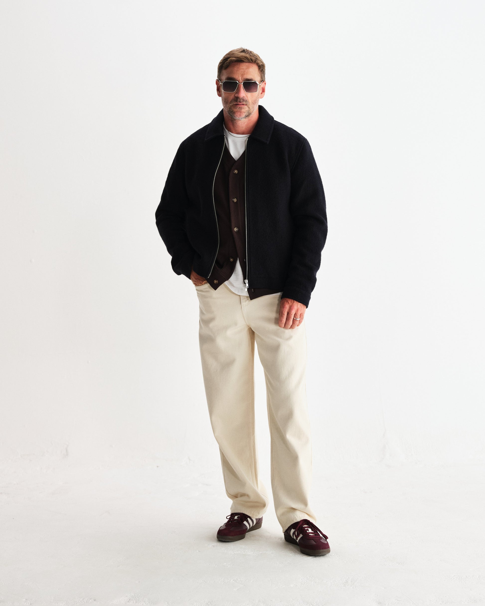 wax london men's Eldon - Midnight Navy Boiled Wool Jacket