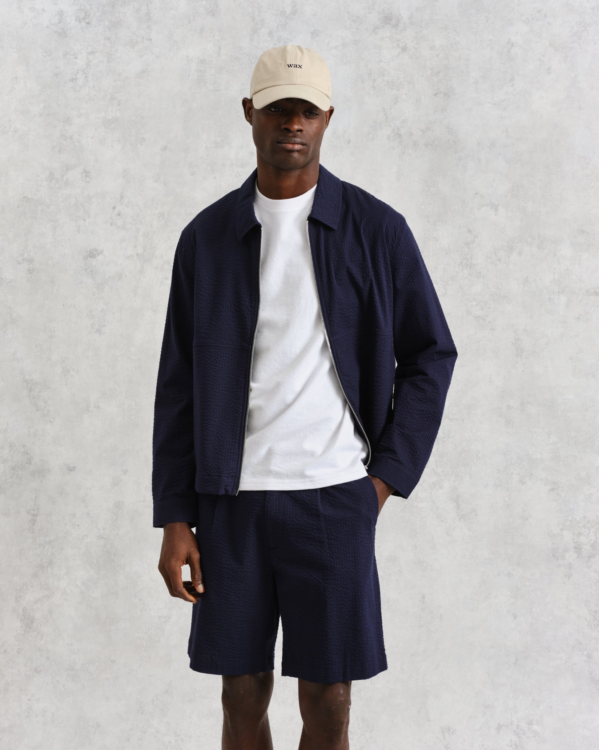 wax london men's Eldon - Navy Cotton Seersucker Jacket