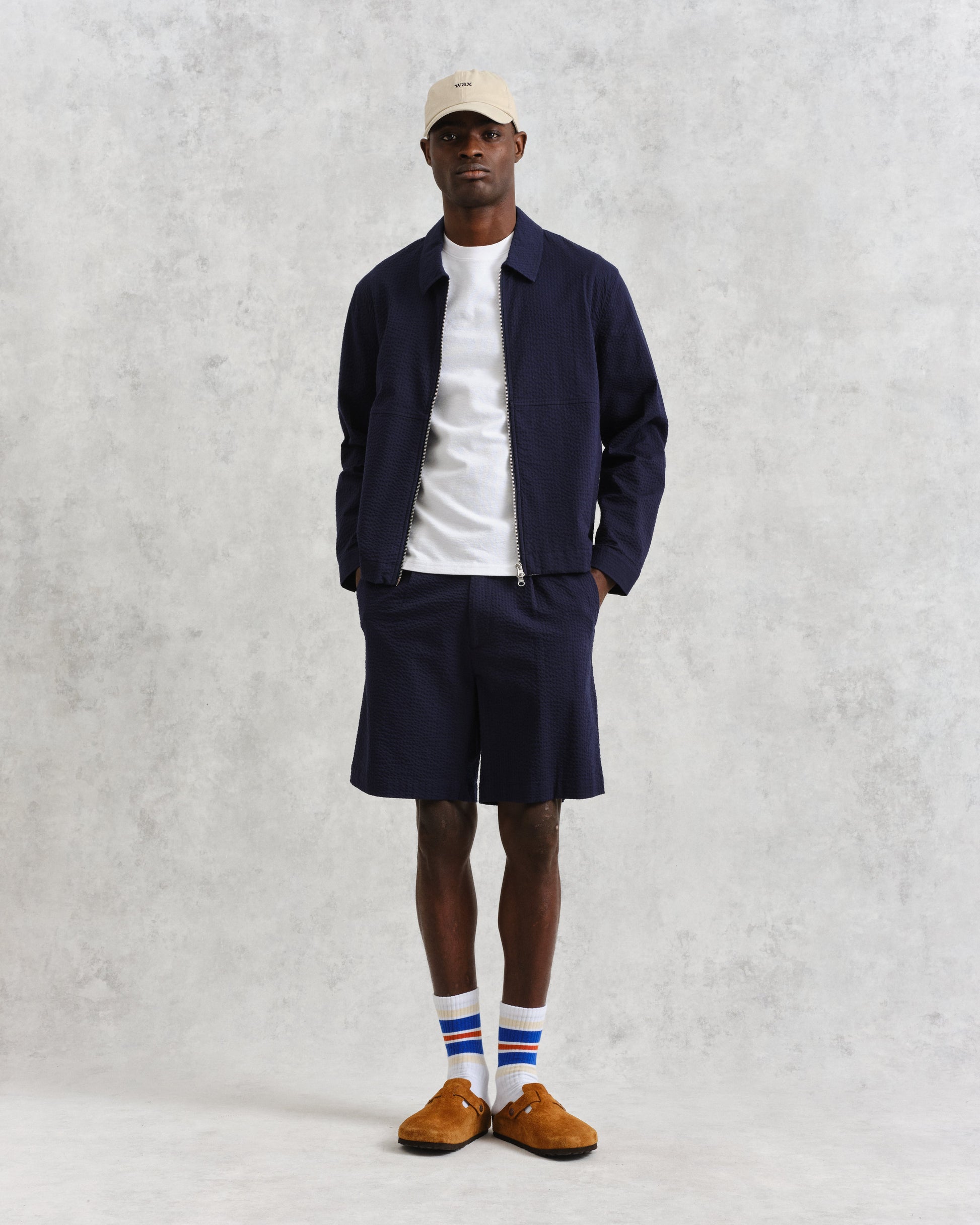 wax london men's Eldon - Navy Cotton Seersucker Jacket