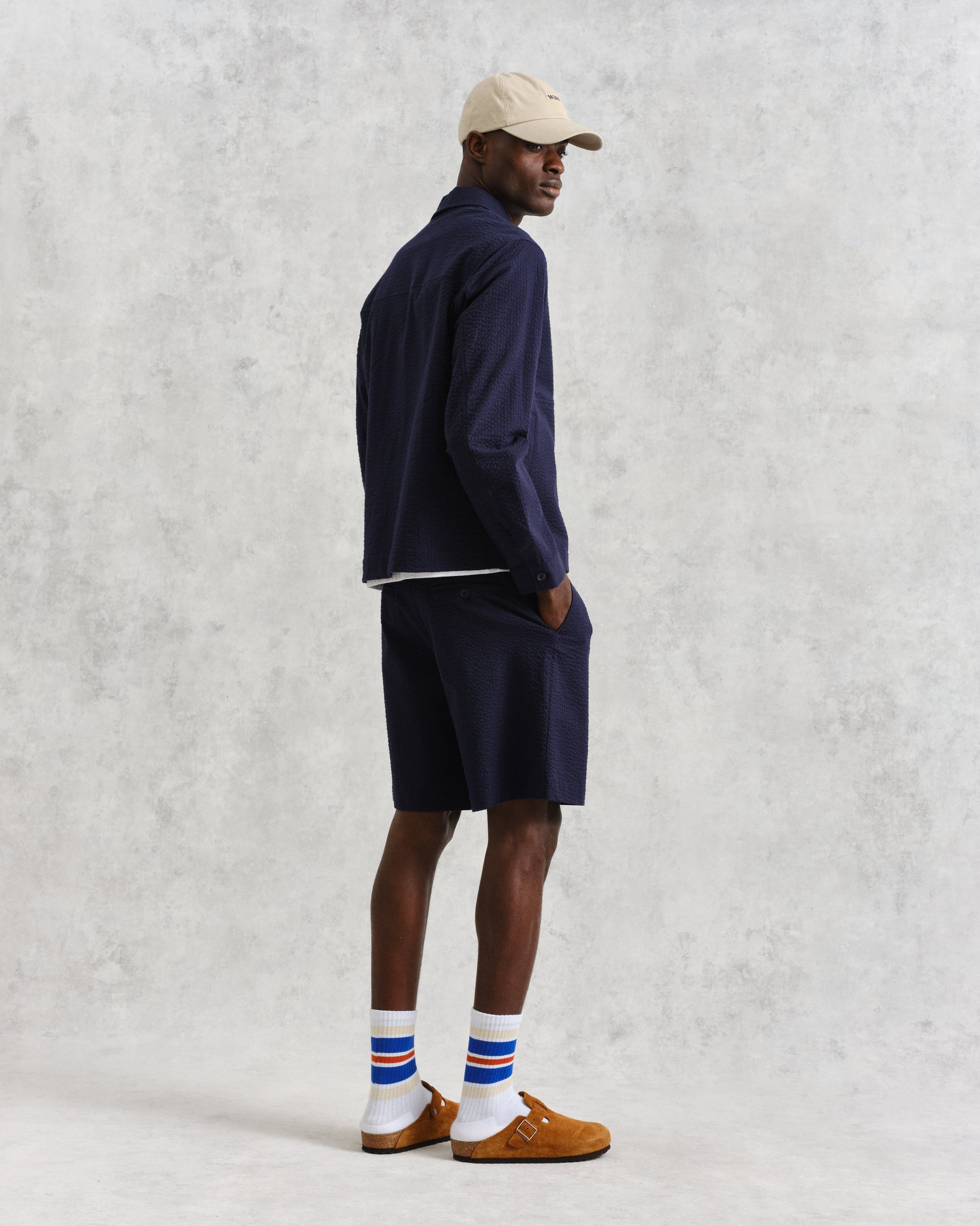 wax london men's Eldon - Navy Cotton Seersucker Jacket