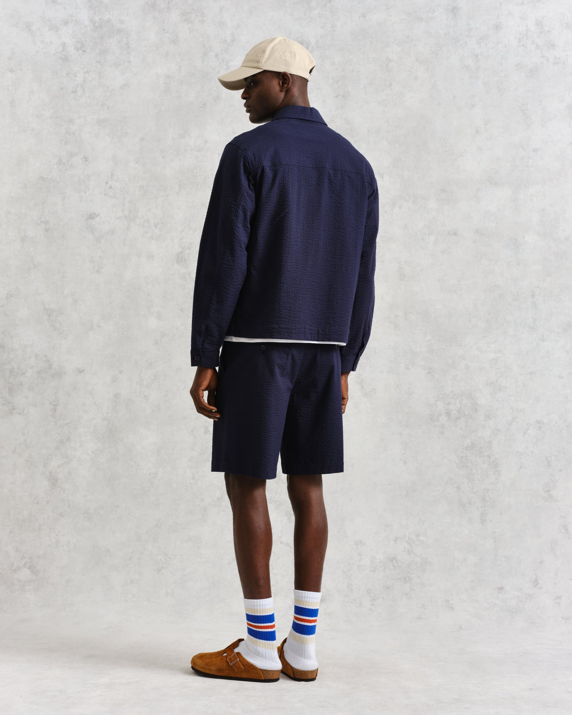 wax london men's Eldon - Navy Cotton Seersucker Jacket