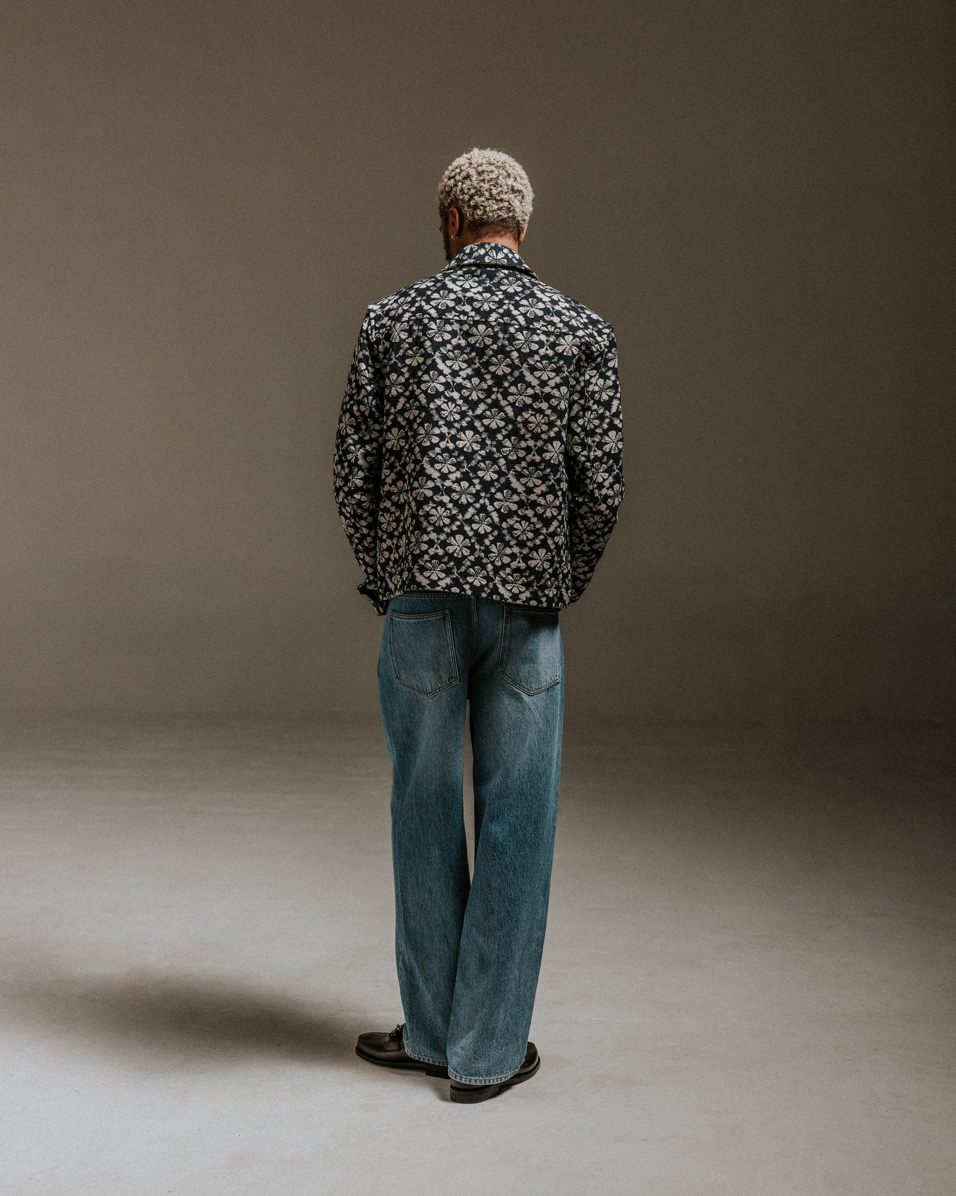 wax london men's Eldon - Navy Flower Stamp Jacquard Jacket