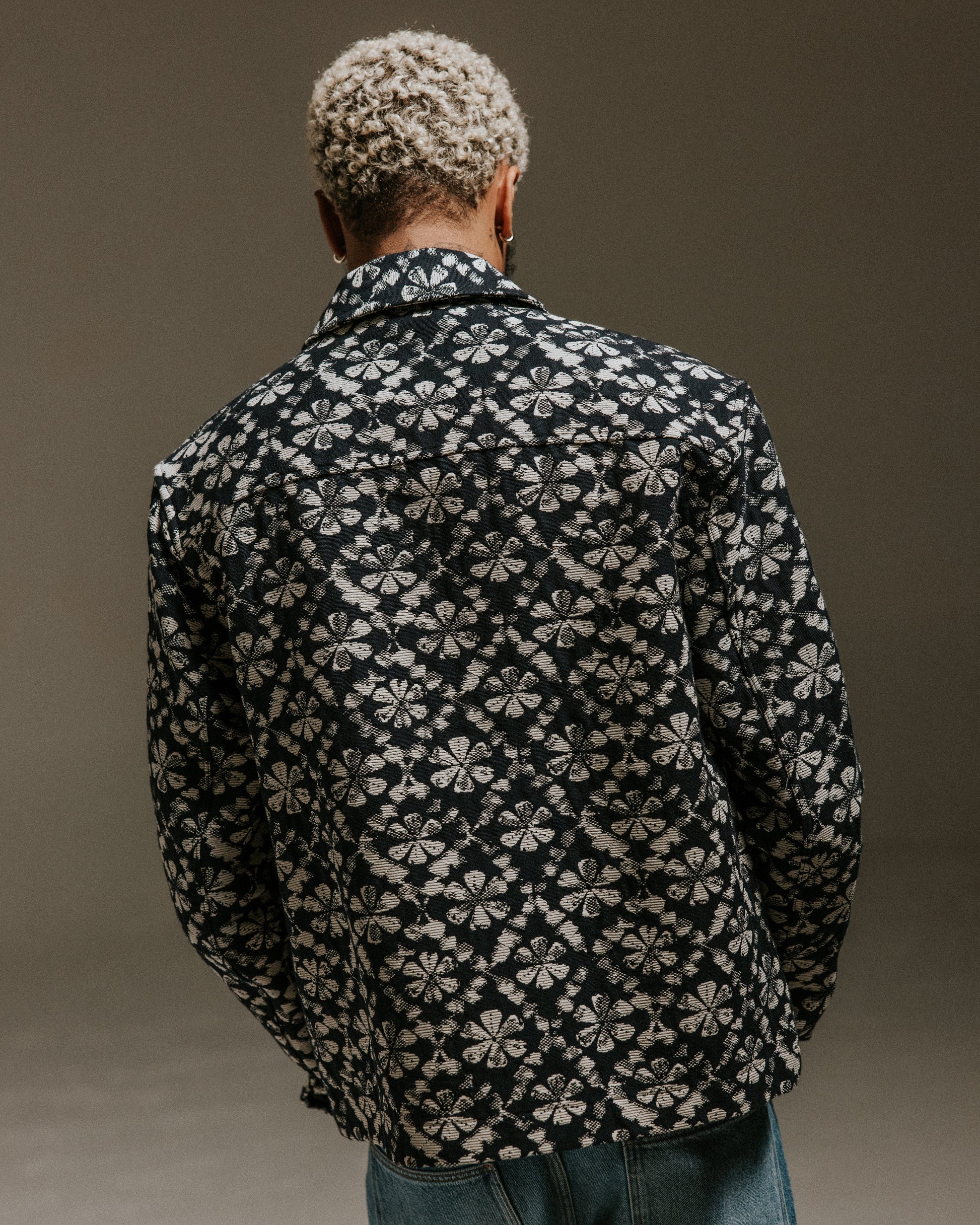 wax london men's Eldon - Navy Flower Stamp Jacquard Jacket