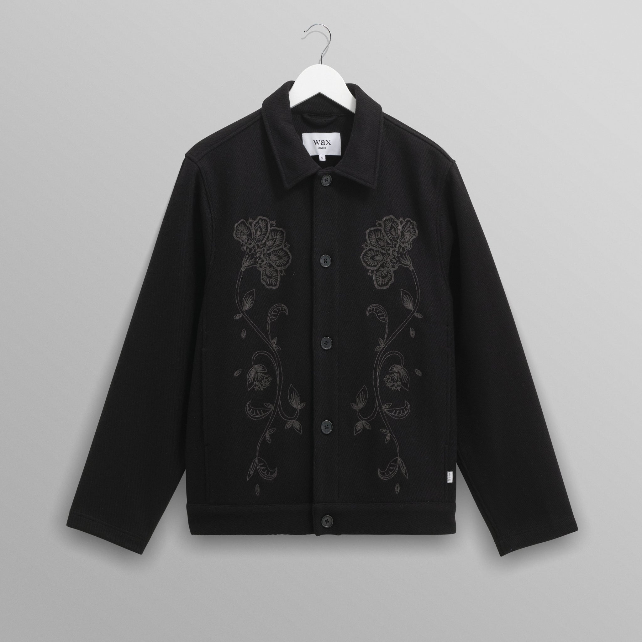 wax london men's Elm - Black Floral Embroidered Wool Jacket