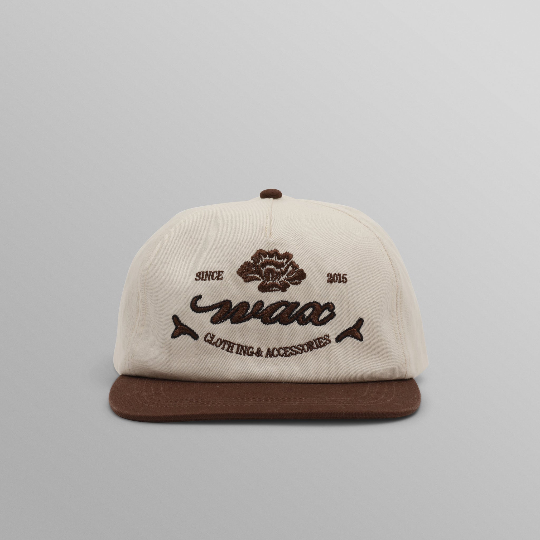 wax london men's Farrell - Ecru And Brown Script Crest Trucker Cap