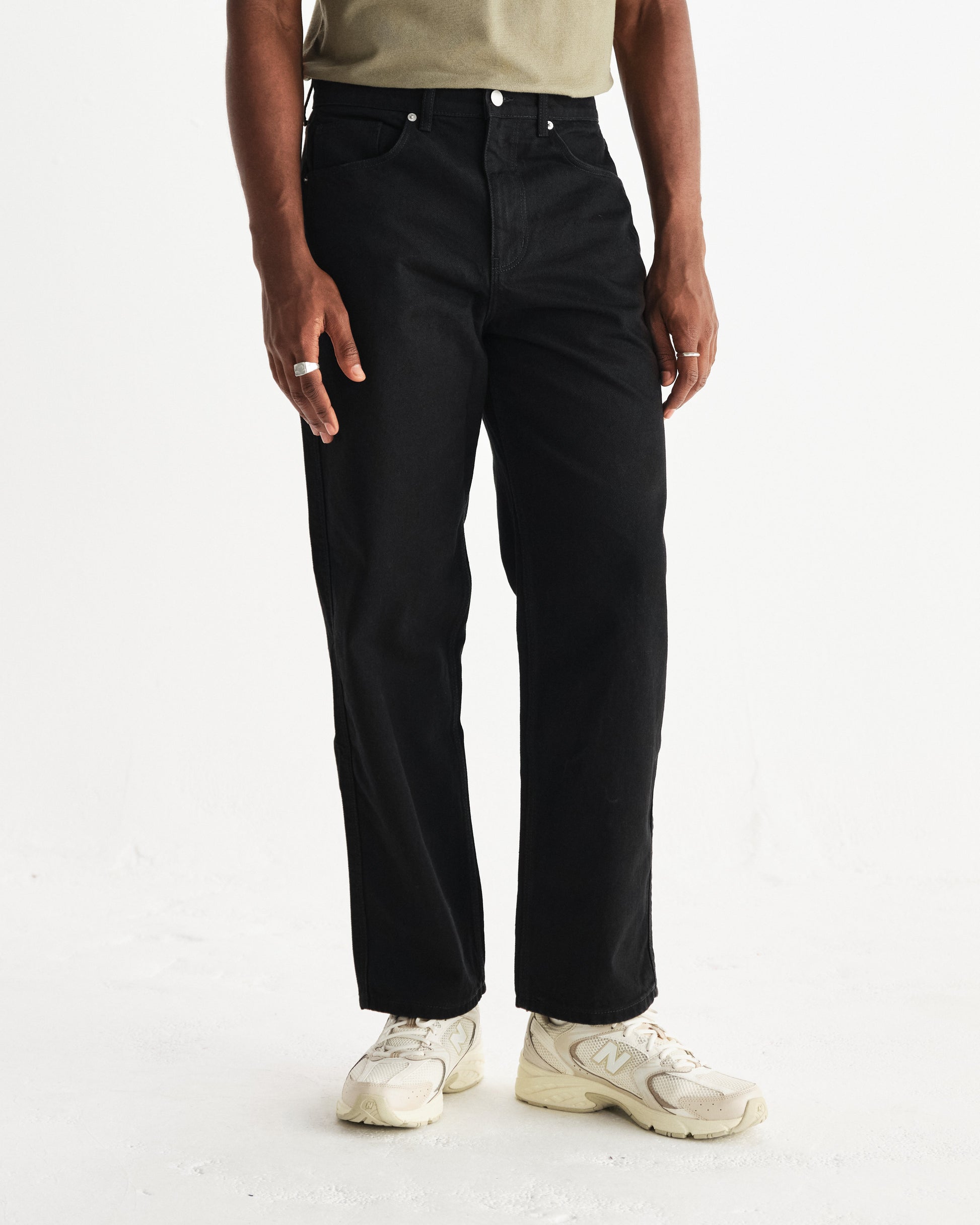 wax london men's Felix - Black Loose Fit Denim Jeans