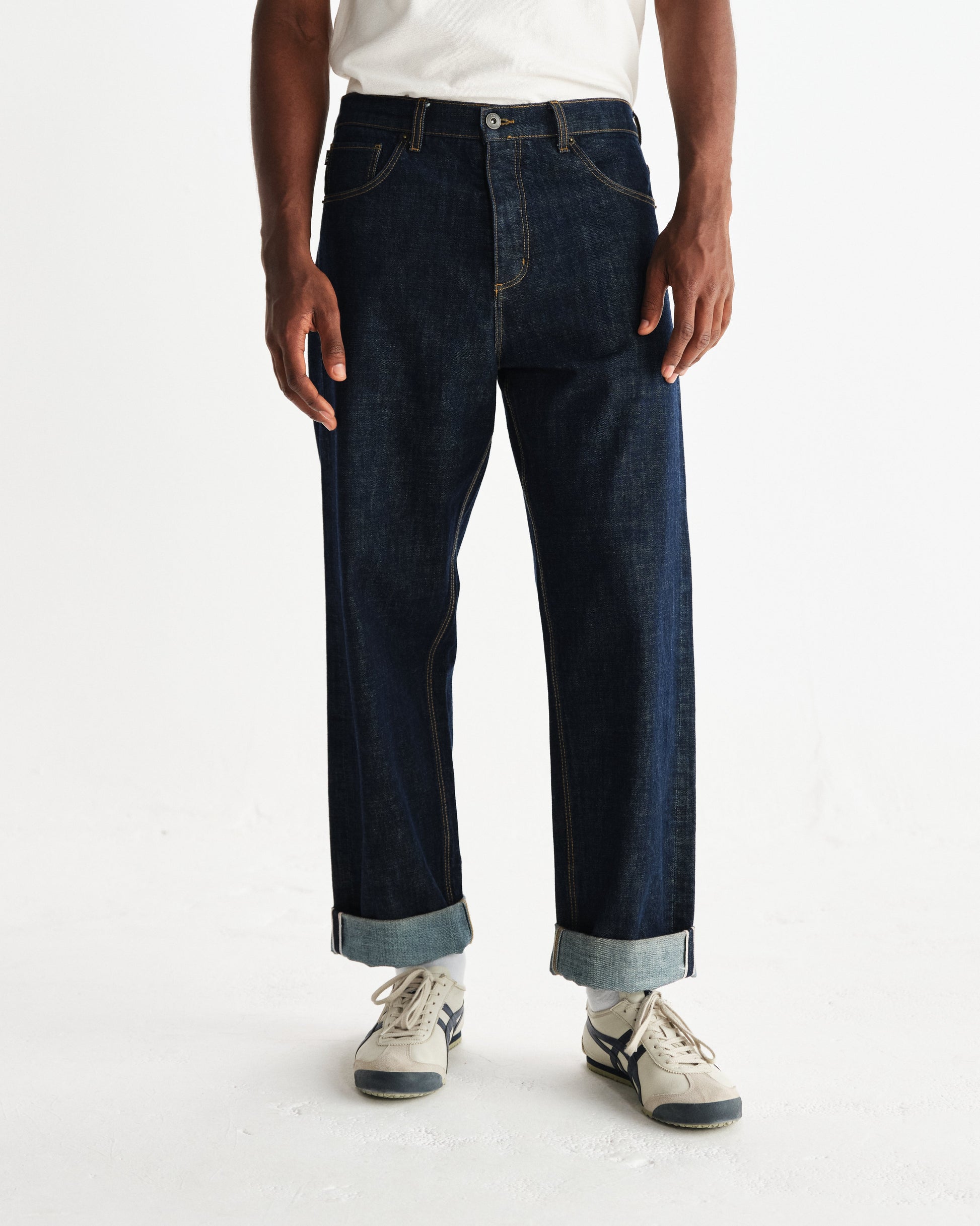 wax london men's Felix - Rinse Wash Selvedge Loose Fit Denim Jeans