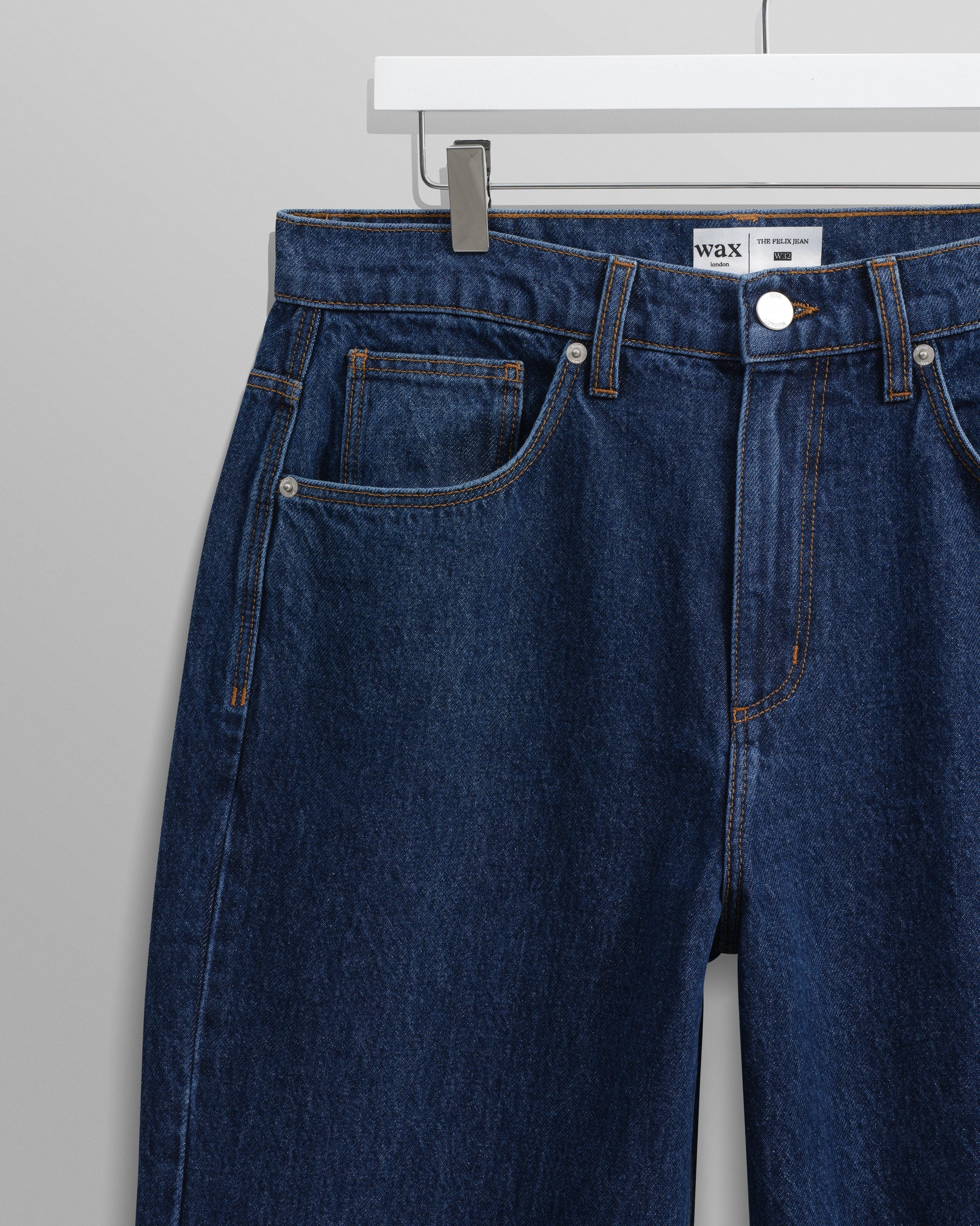 wax london men's Felix - Vintage 90s Blue Wash Loose Fit Denim Jeans