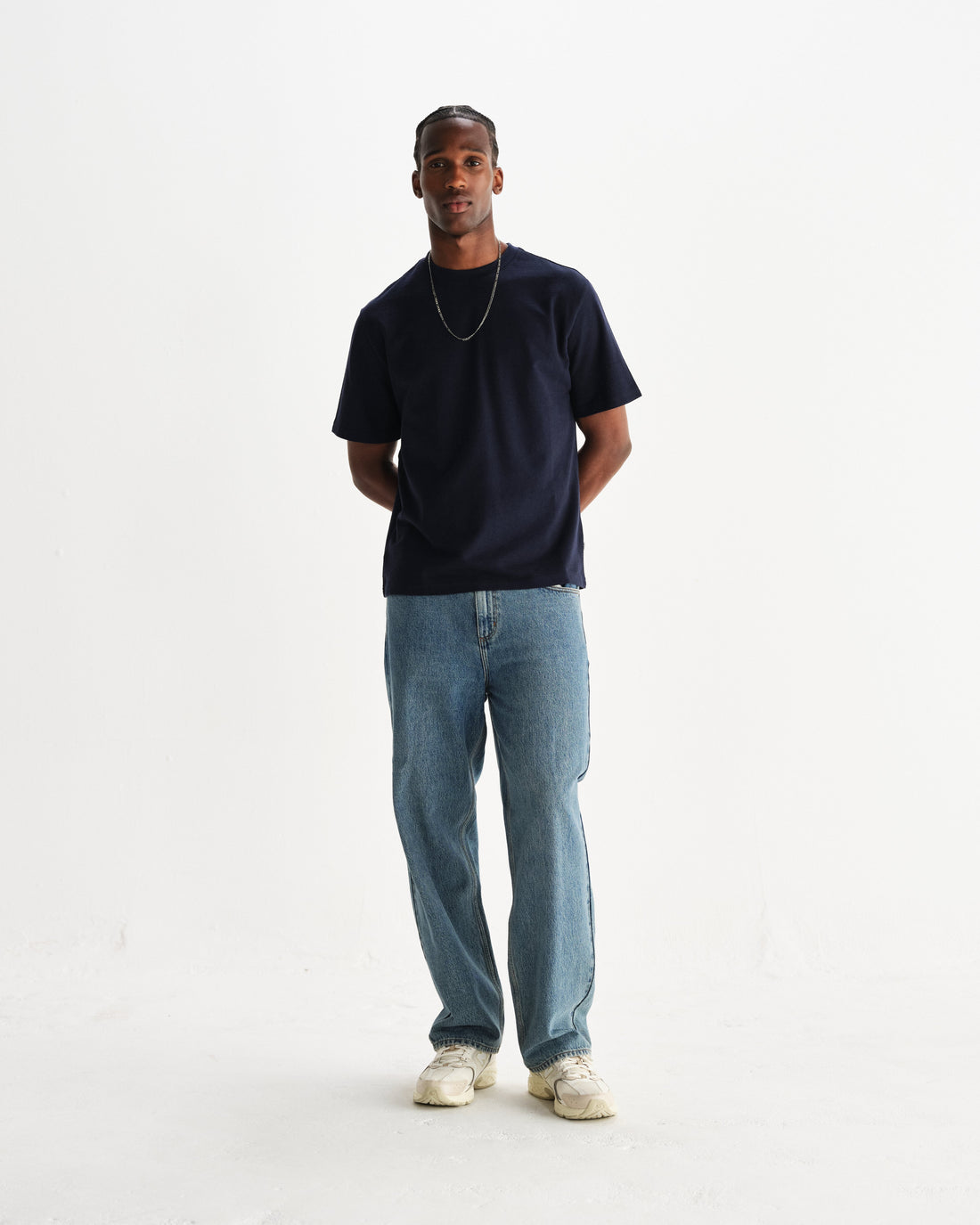 wax london men's Felix - Vintage Antique Blue Loose Fit Denim Jeans
