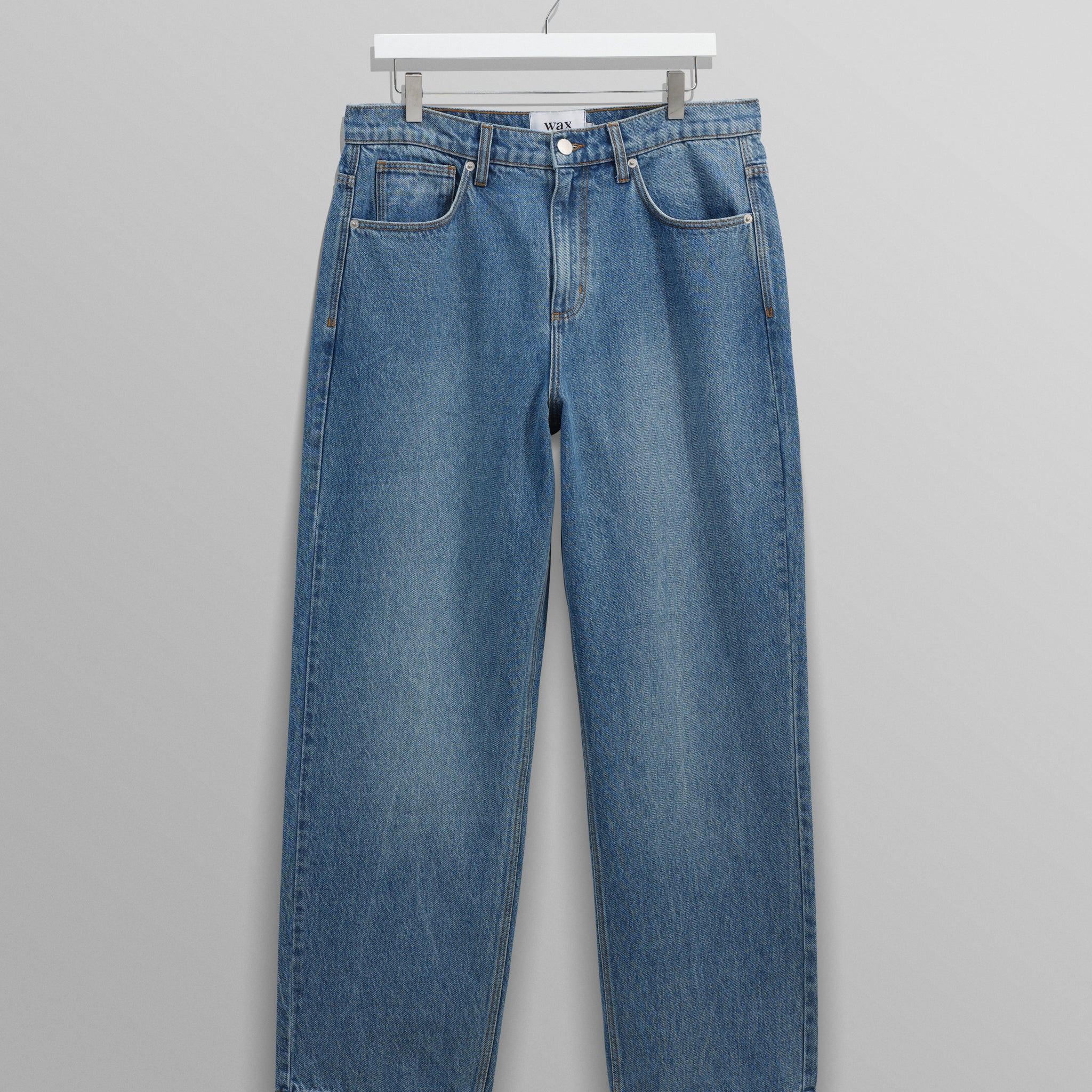 wax london men's Felix - Vintage Antique Blue Loose Fit Denim Jeans