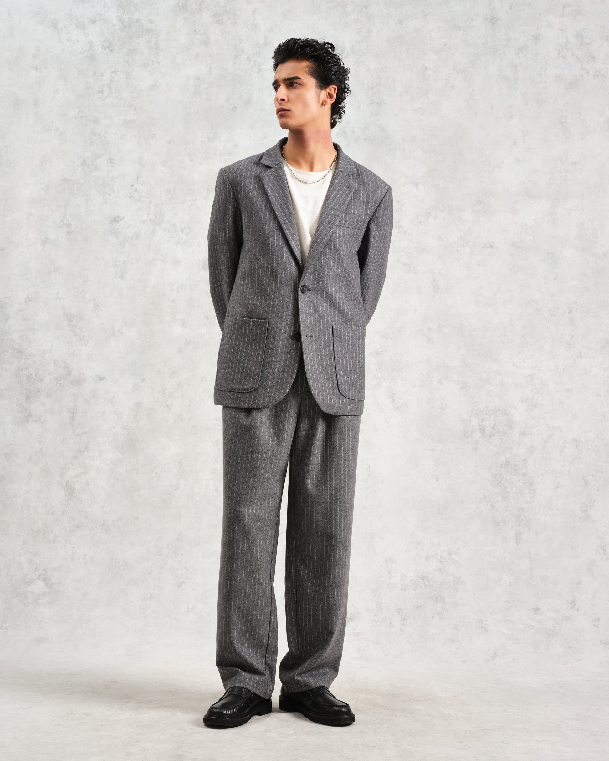 wax london men's Fintry - Charcoal Grey Pinstripe Wool Blazer