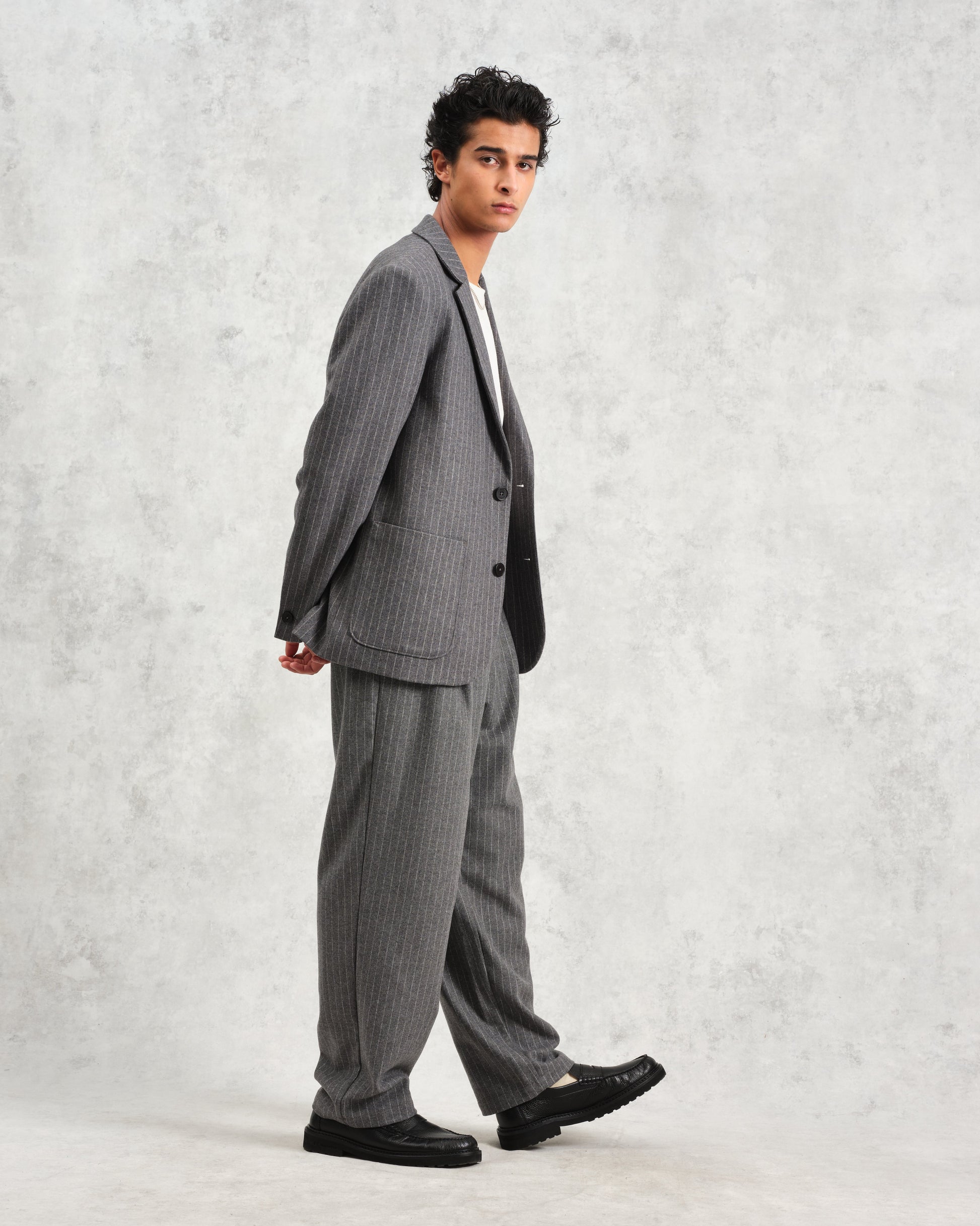 wax london men's Fintry - Charcoal Grey Pinstripe Wool Blazer