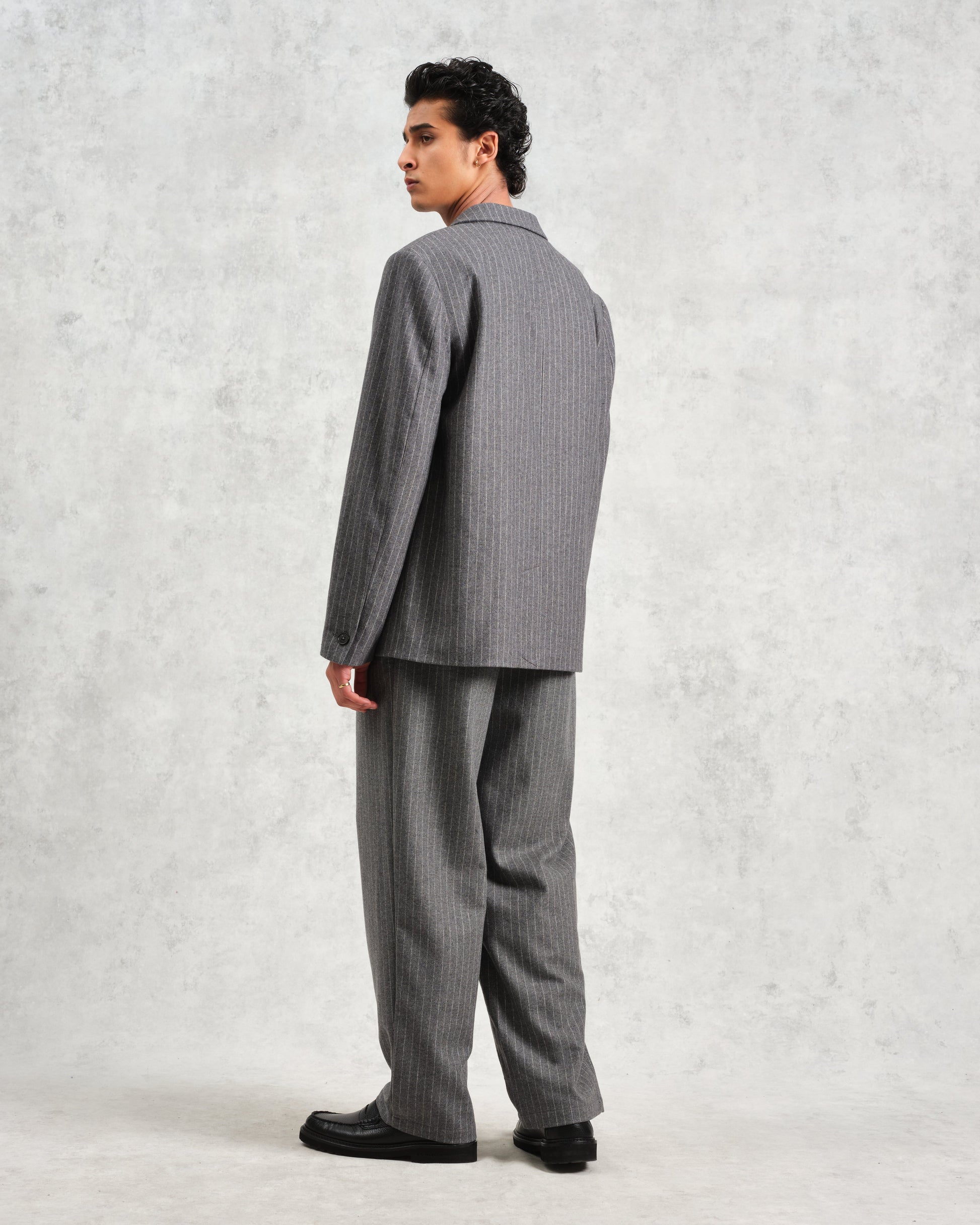 wax london men's Fintry - Charcoal Grey Pinstripe Wool Blazer