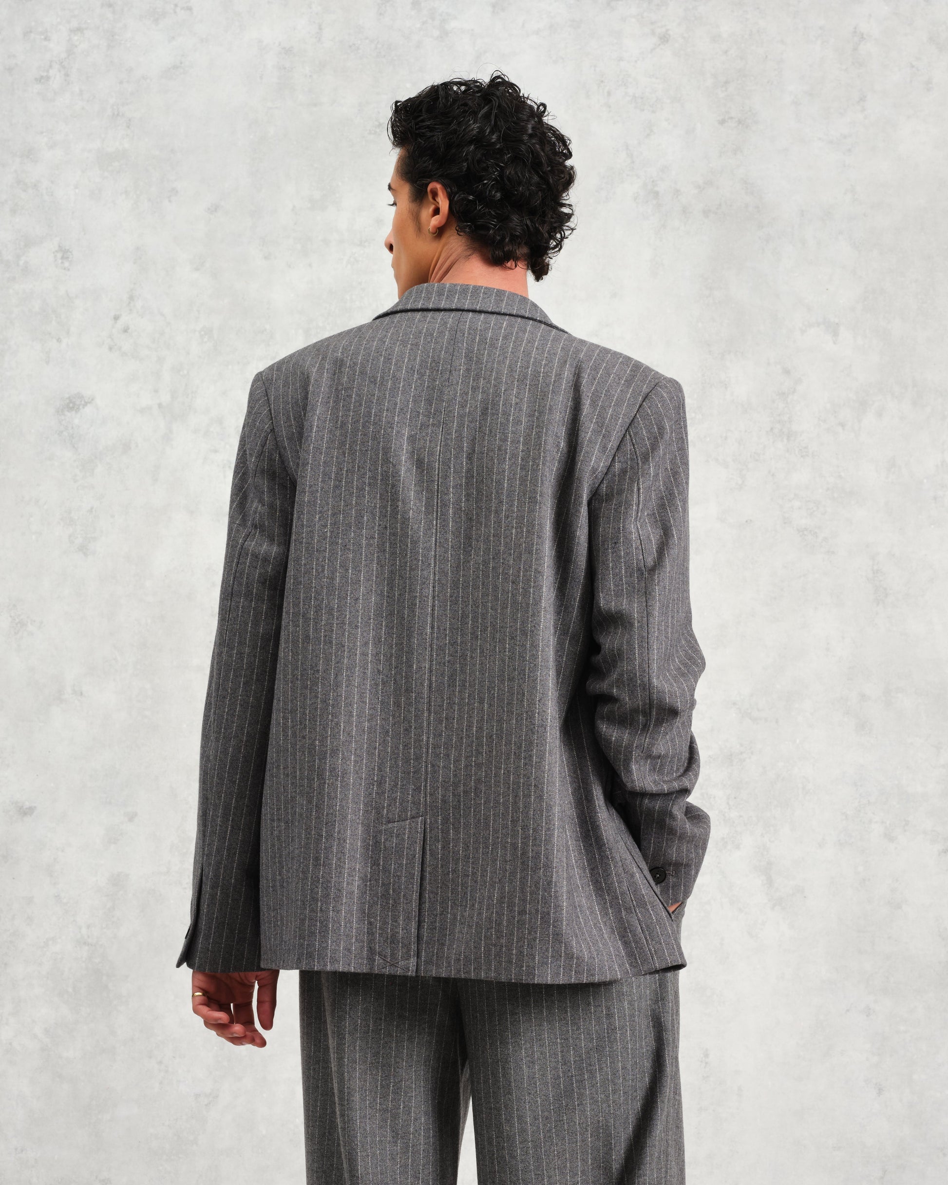 wax london men's Fintry - Charcoal Grey Pinstripe Wool Blazer