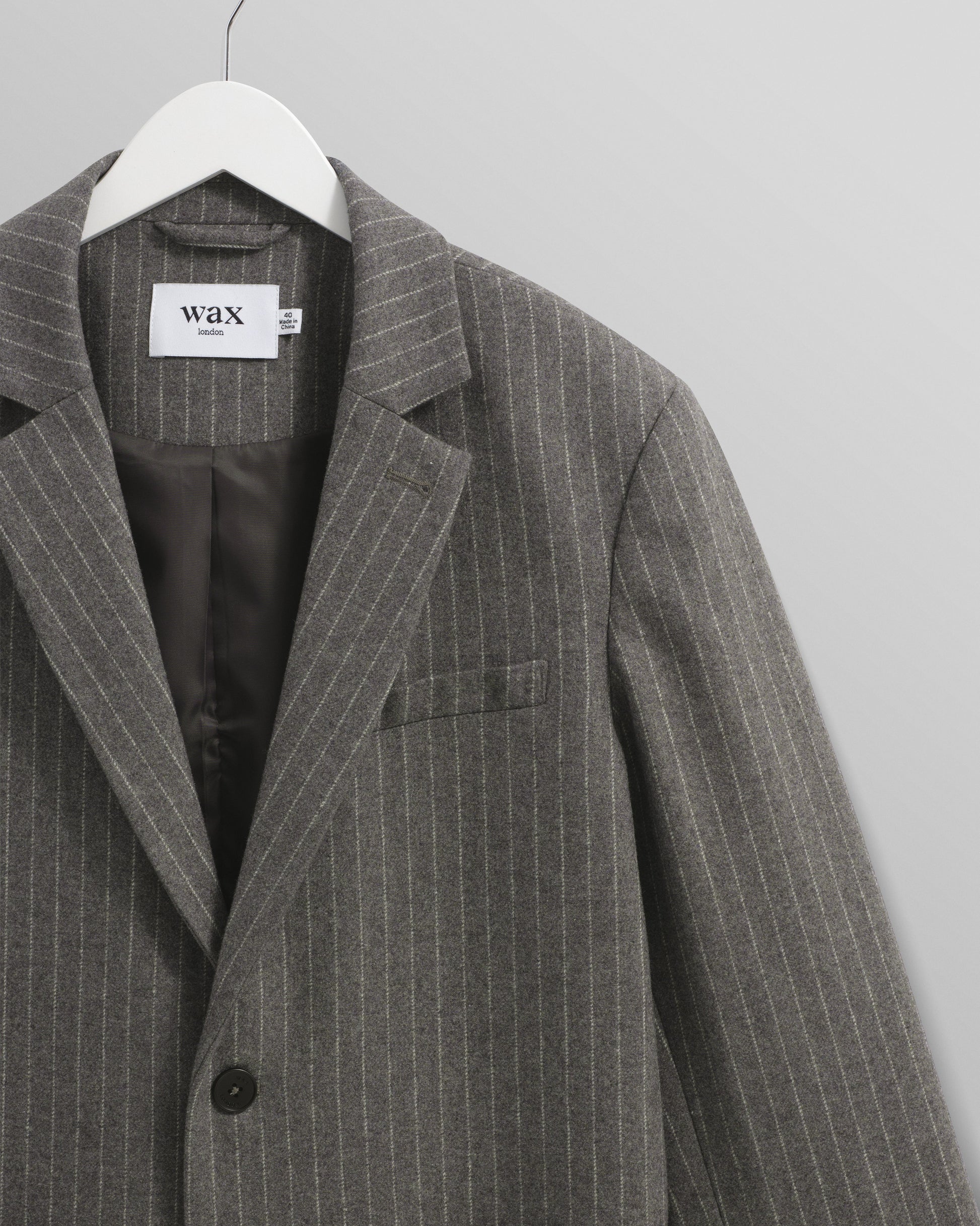 wax london men's Fintry - Charcoal Grey Pinstripe Wool Blazer