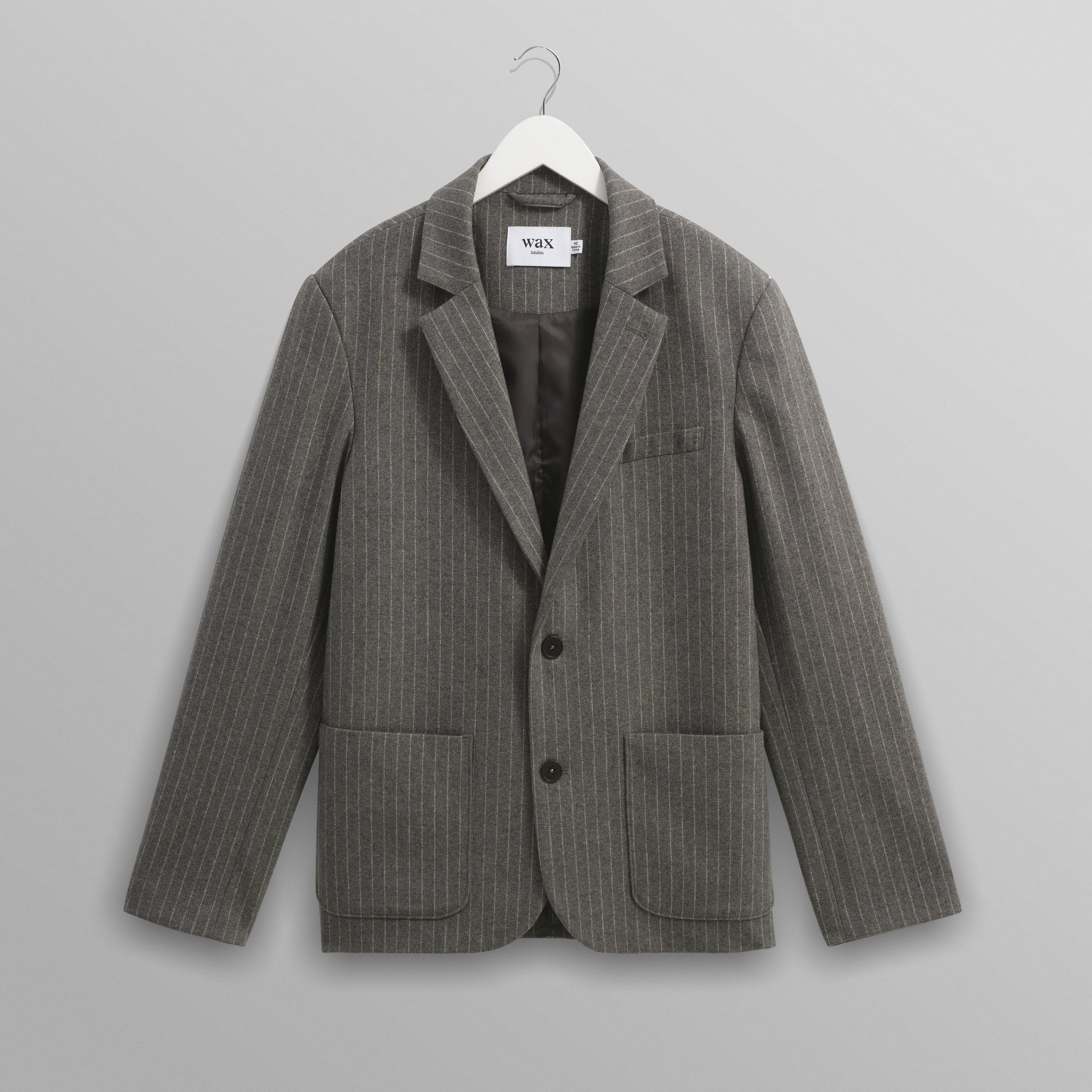 wax london men's Fintry - Charcoal Grey Pinstripe Wool Blazer