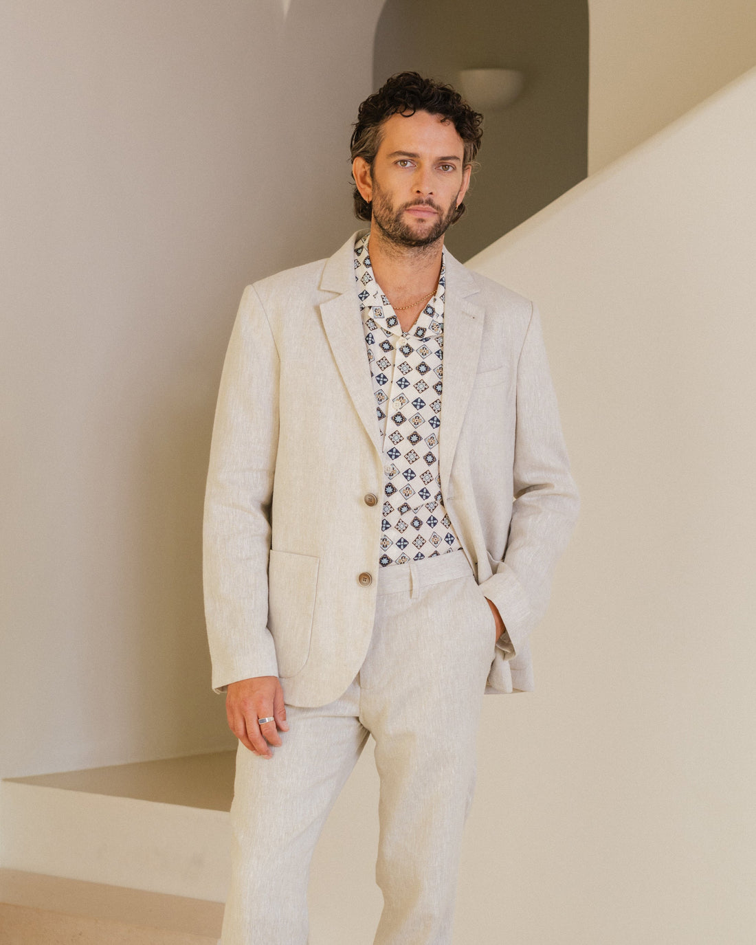 wax london men's Fintry - Natural Linen Blazer