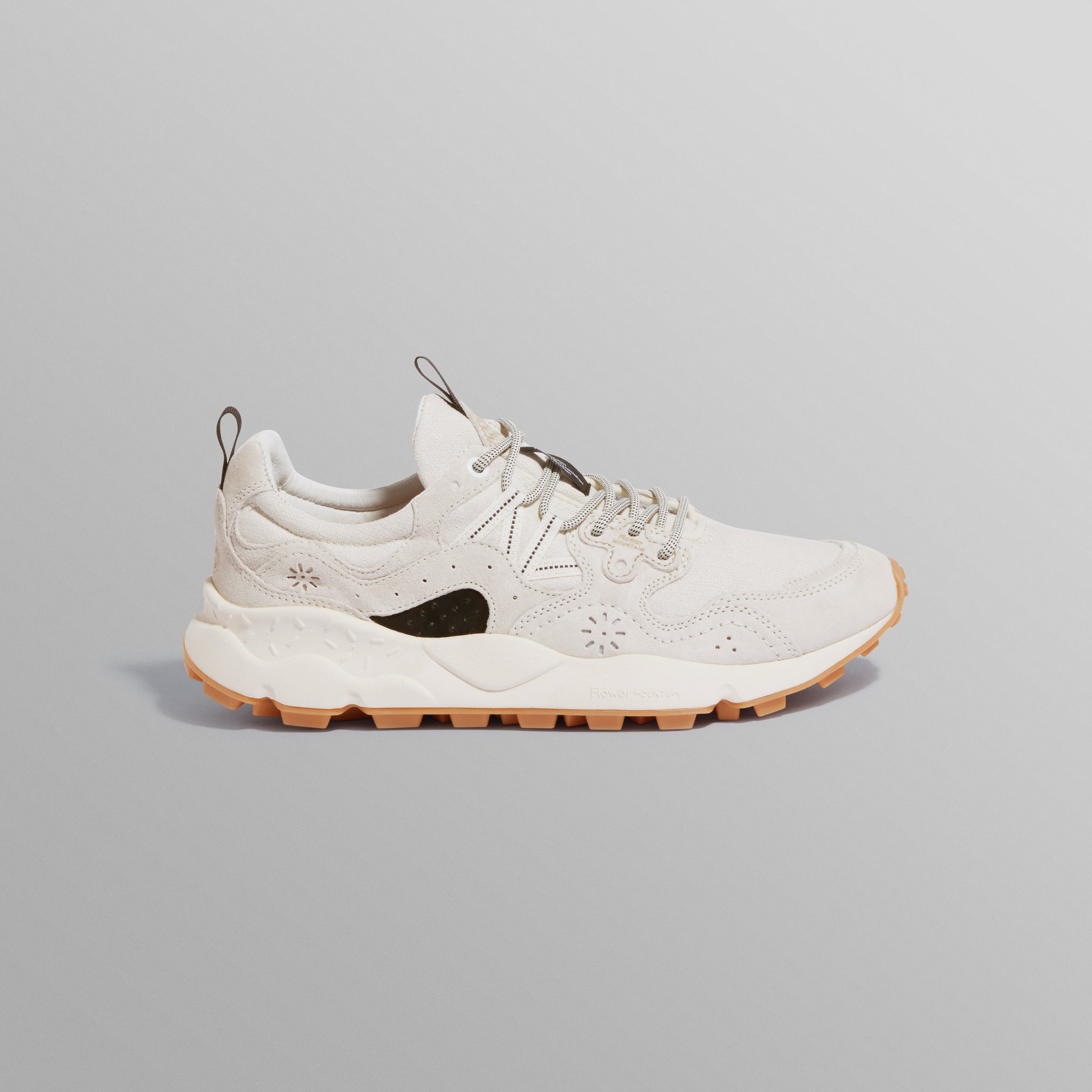 wax london men's Flower Mountain YAMANO 3 - Beige Suede And Cotton Cloth Trainers
