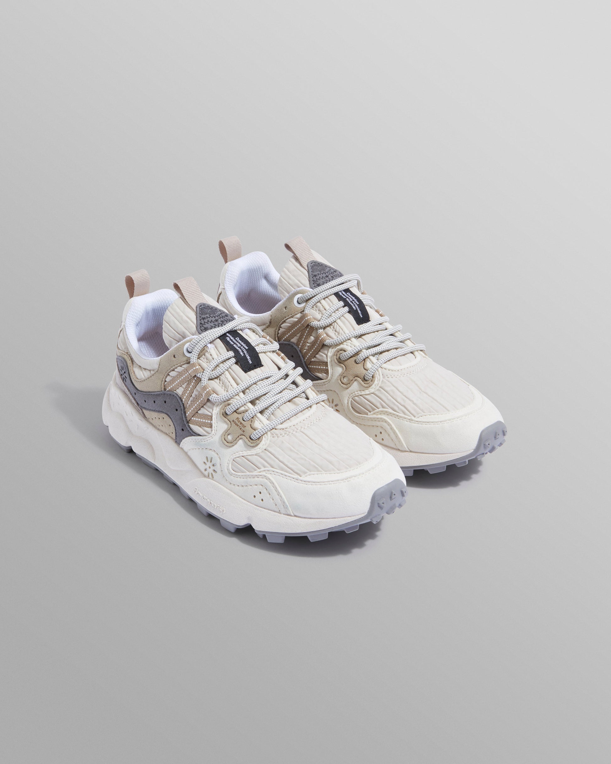 wax london men's Flower Mountain - Cream Suede And Technical Fabric Trainers