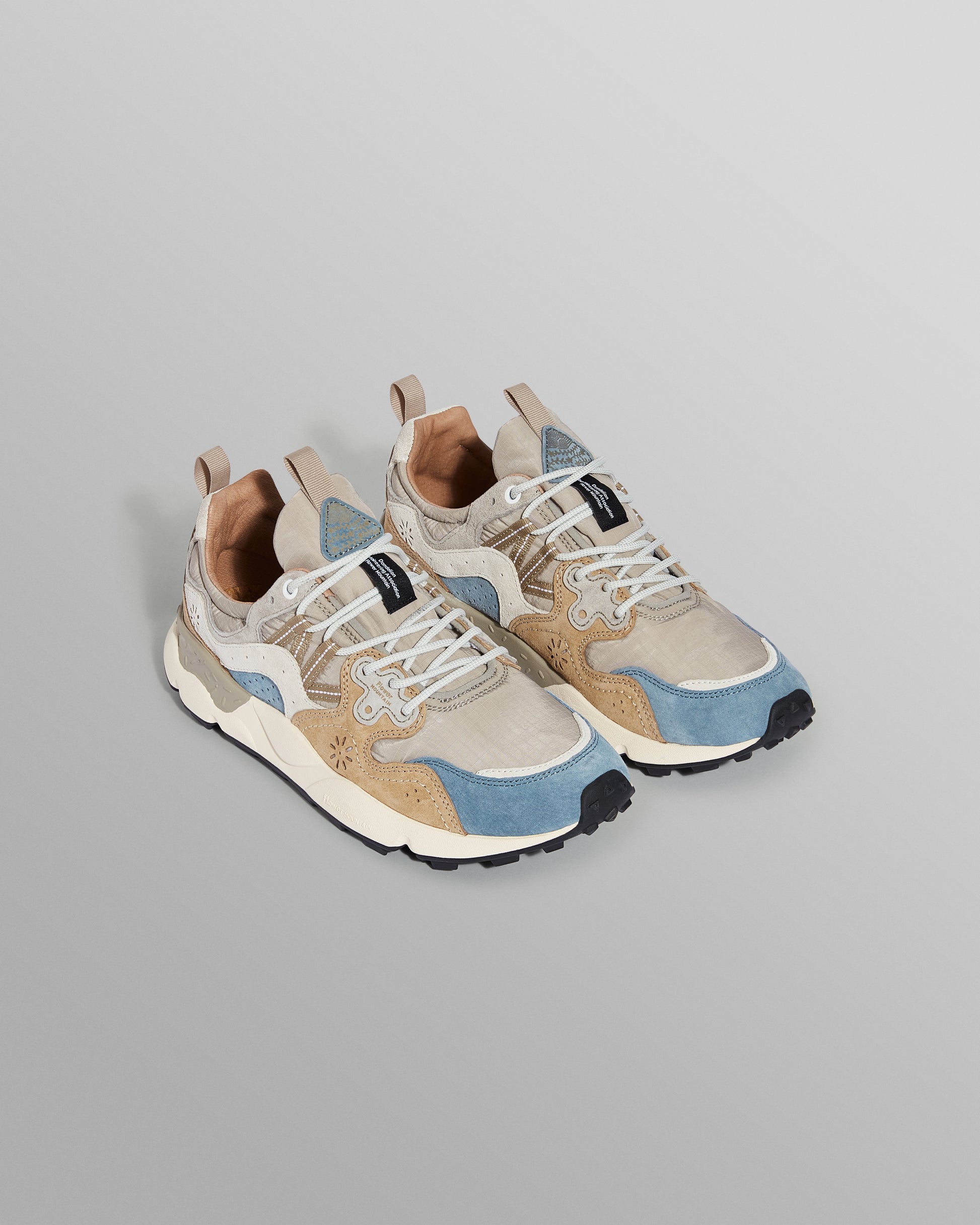 wax london men's Flower Mountain YAMANO 3 - Grey And Blue Suede And Nylon-Ripstop Trainers