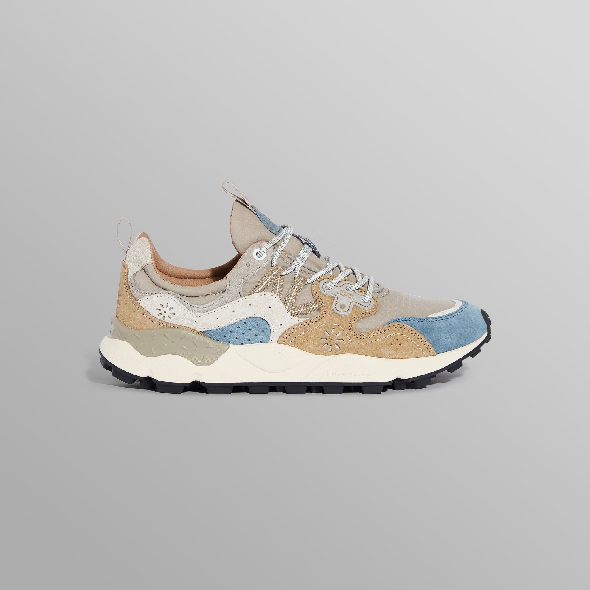 wax london men's Flower Mountain YAMANO 3 - Grey And Blue Suede And Nylon-Ripstop Trainers