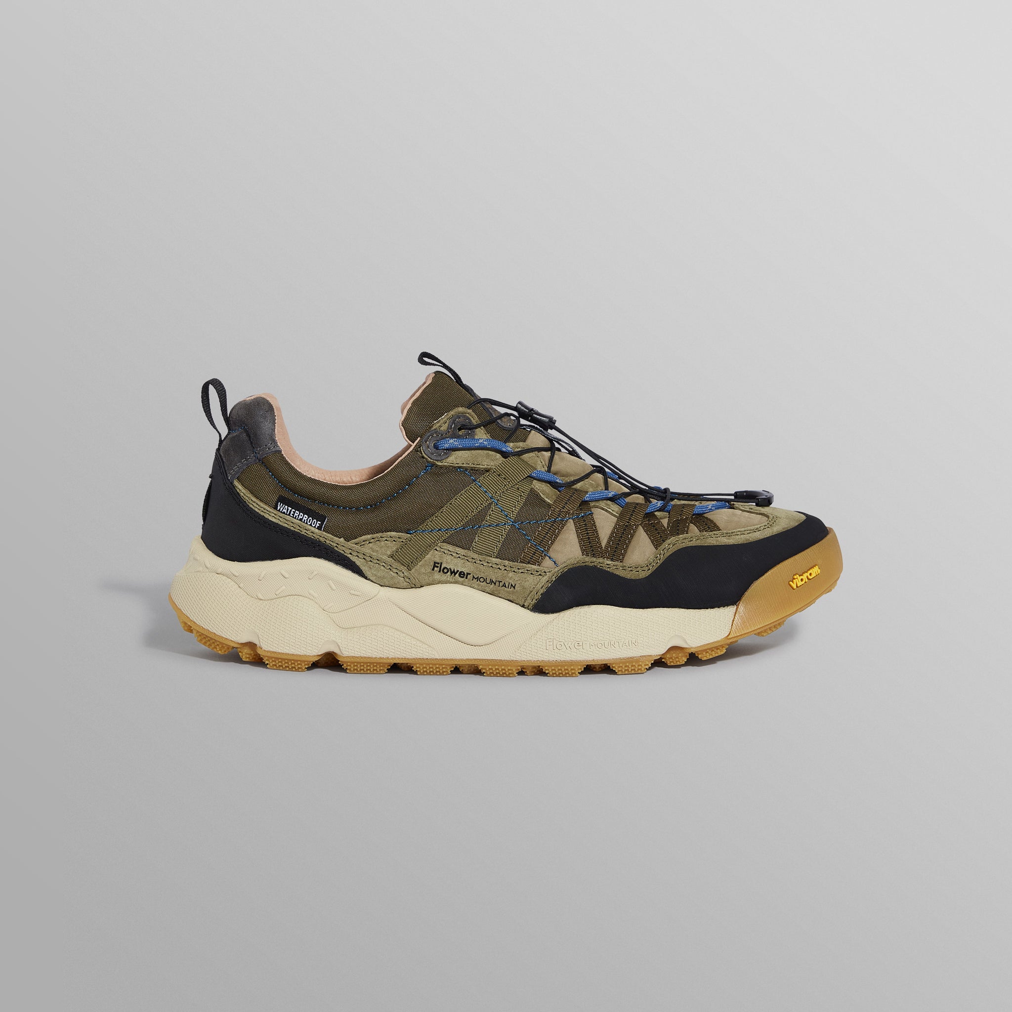 wax london men's Flower Mountain IWANO 2 - Khaki And Black Waterproof Eco Suede And Nylon Trainers