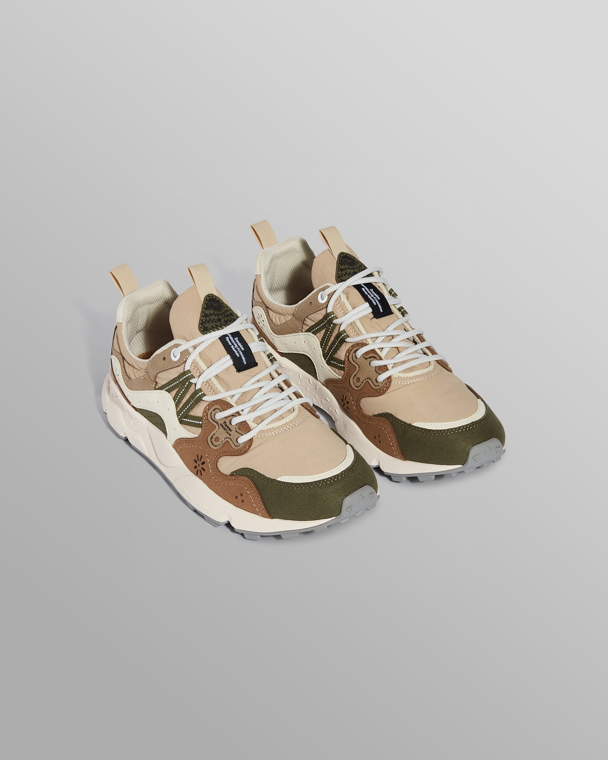 wax london men's Flower Mountain YAMANO 3 - Khaki And Tan Suede And Nylon Trainers