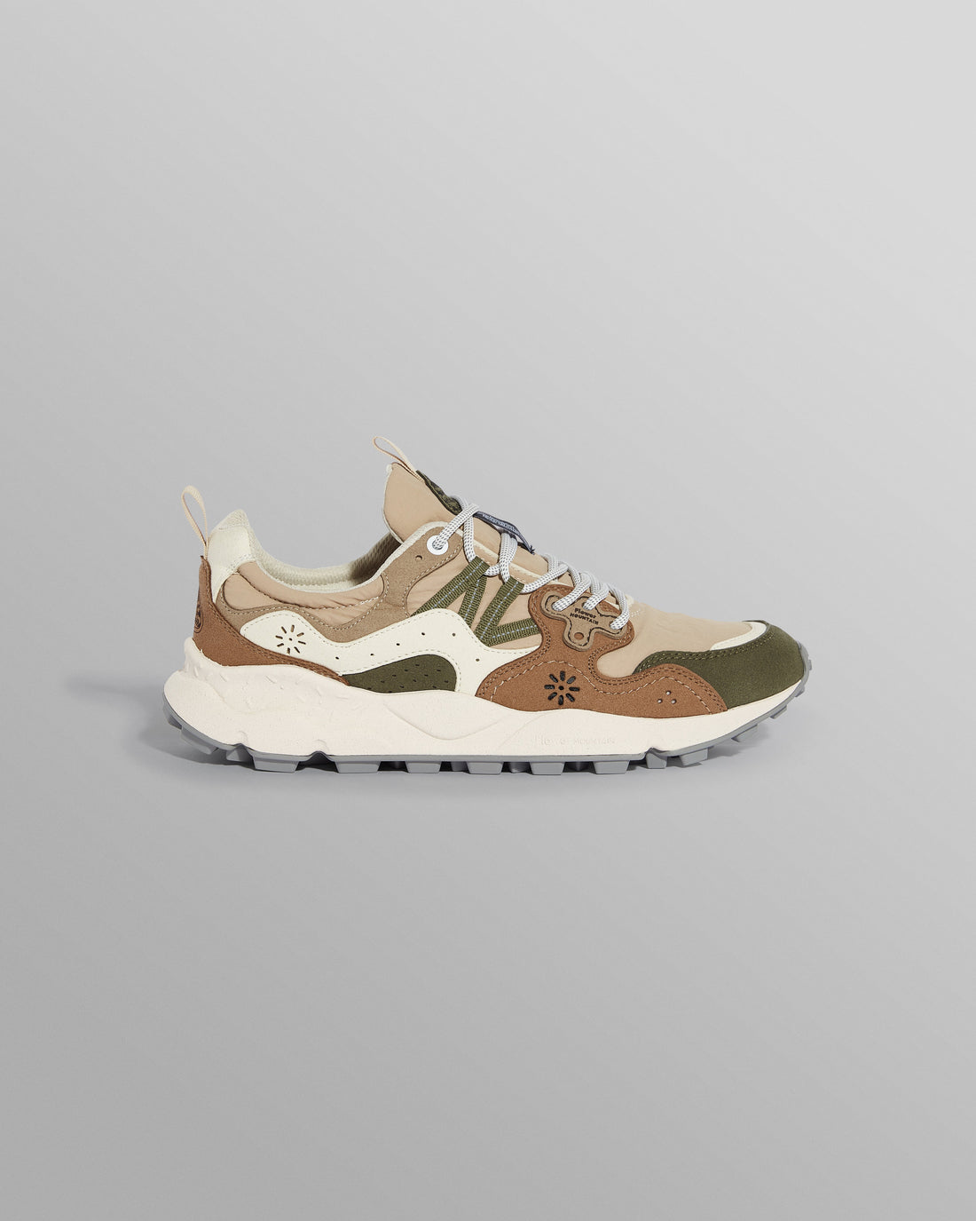 wax london men's Flower Mountain YAMANO 3 - Khaki And Tan Suede And Nylon Trainers