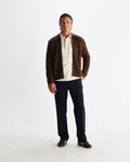 wax london men's Friar - Brown Brush Cable Knit Zip Cardigan