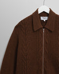 wax london men's Friar - Brown Brush Cable Knit Zip Cardigan