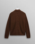 wax london men's Friar - Brown Brush Cable Knit Zip Cardigan