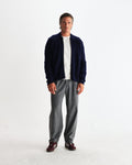 wax london men's Friar - Navy Brush Cable Knit Zip Cardigan
