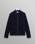wax london men's Friar - Navy Brush Cable Knit Zip Cardigan