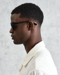 wax london men's Fulham - Black Acetate Round Sunglasses