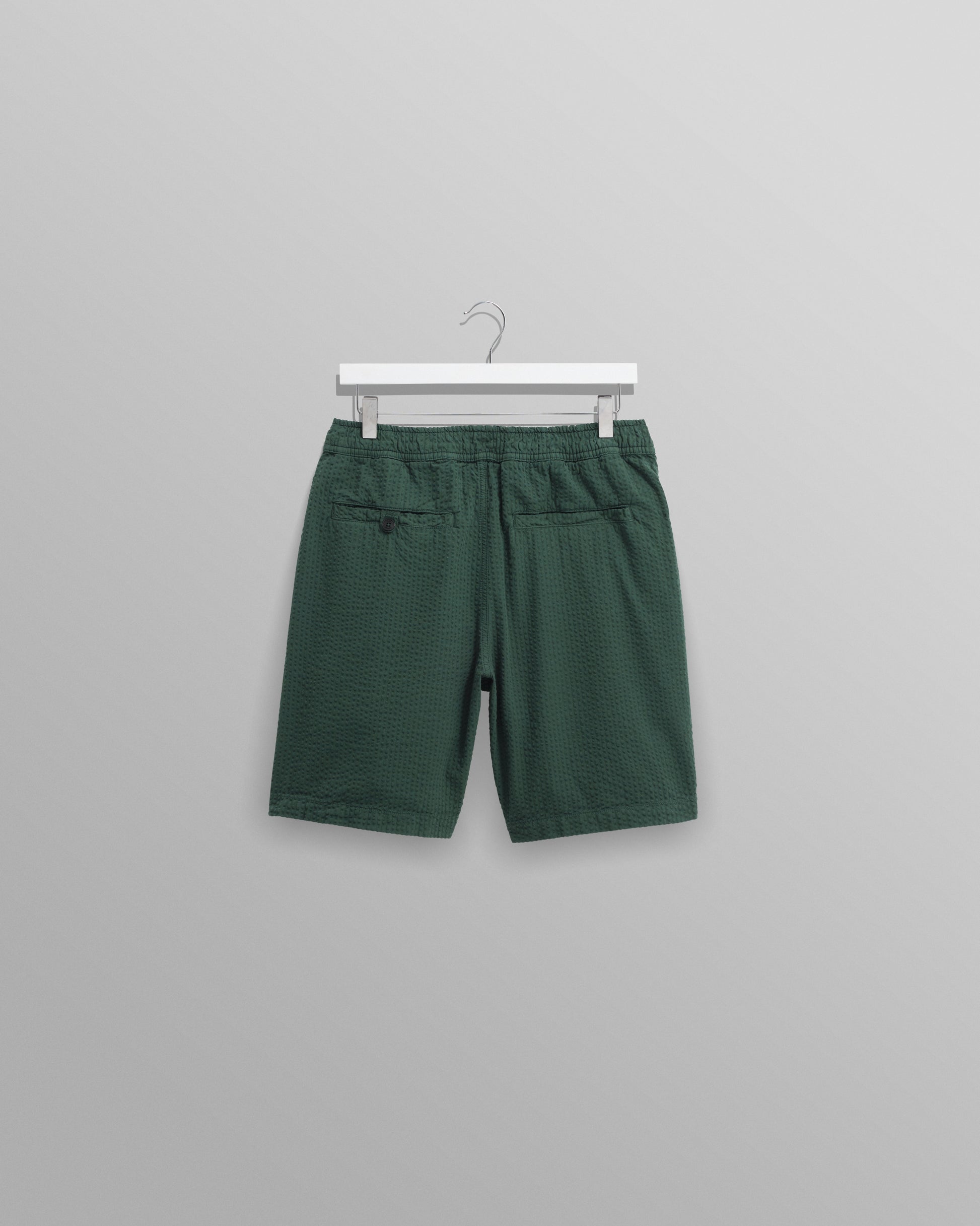 wax london men's Fuller - Forest Green Cotton Seersucker Shorts