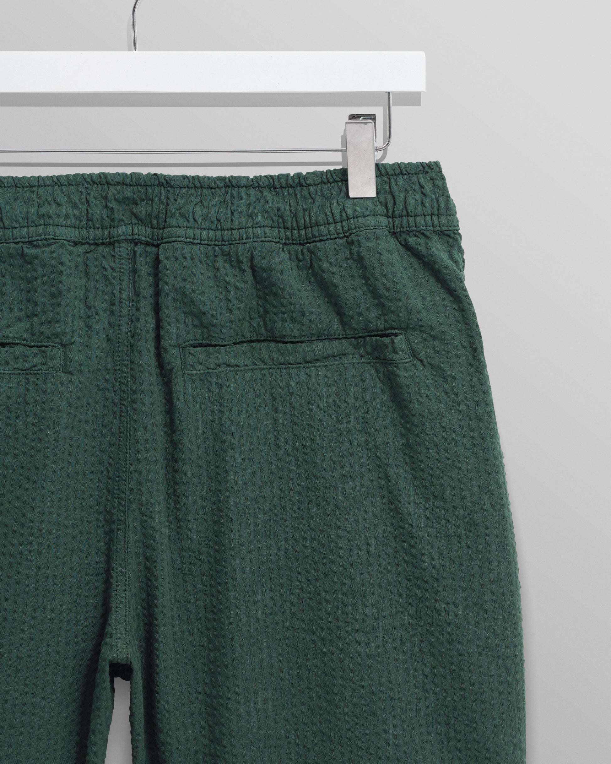 wax london men's Fuller - Forest Green Cotton Seersucker Shorts