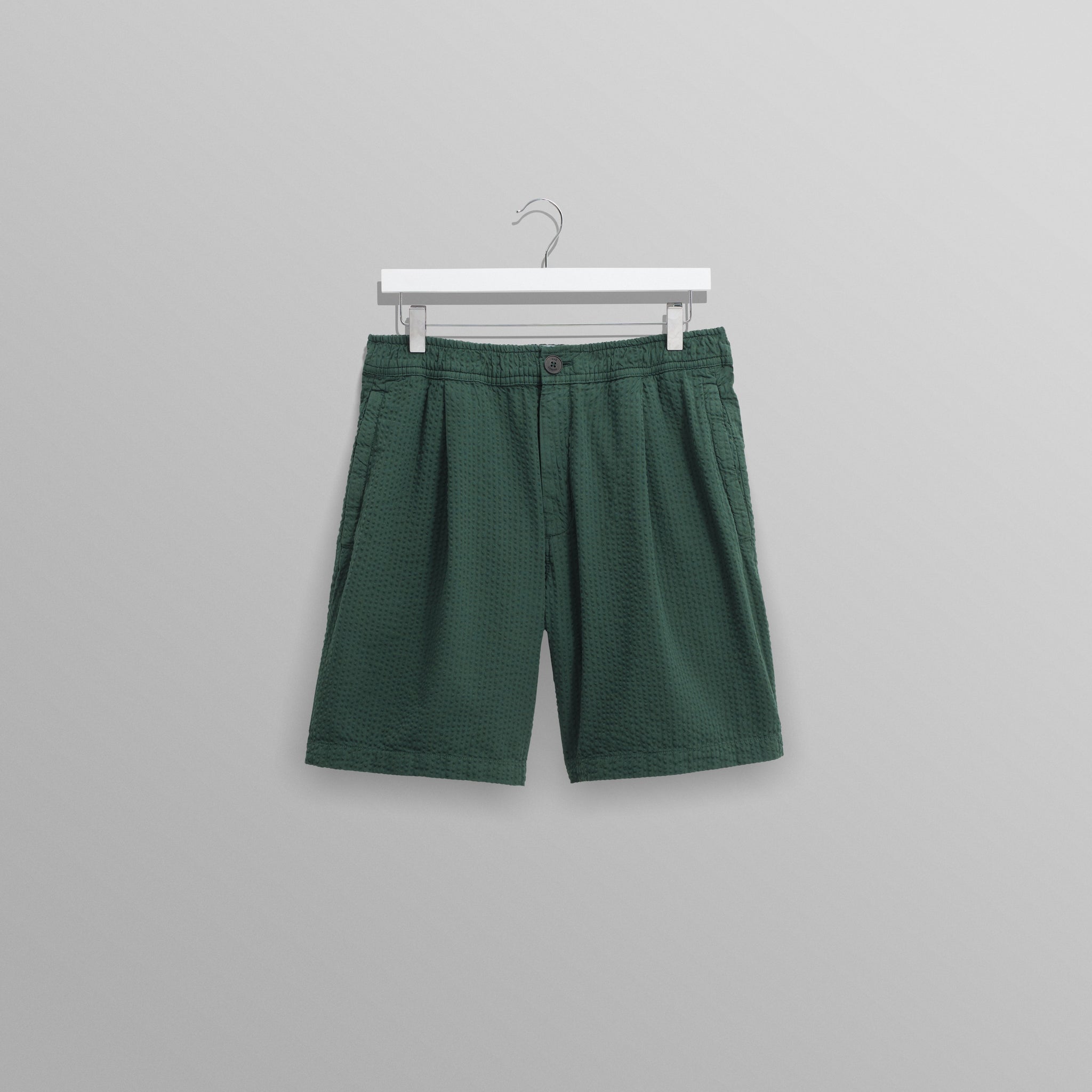 wax london men's Fuller - Forest Green Cotton Seersucker Shorts