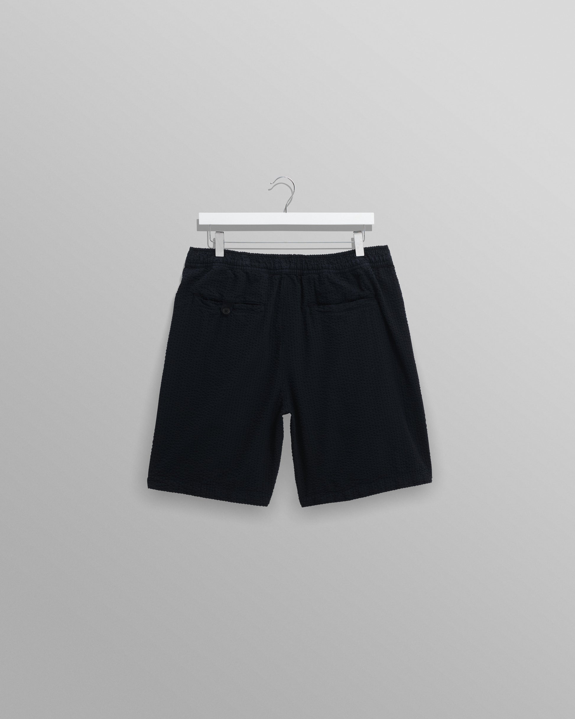 wax london men's Fuller - Navy Cotton Seersucker Shorts